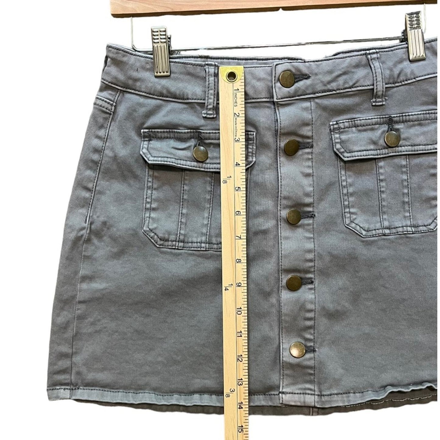 Altar'd State Womens Size M Gray Button Up Denim Cargo Mini Skirt
