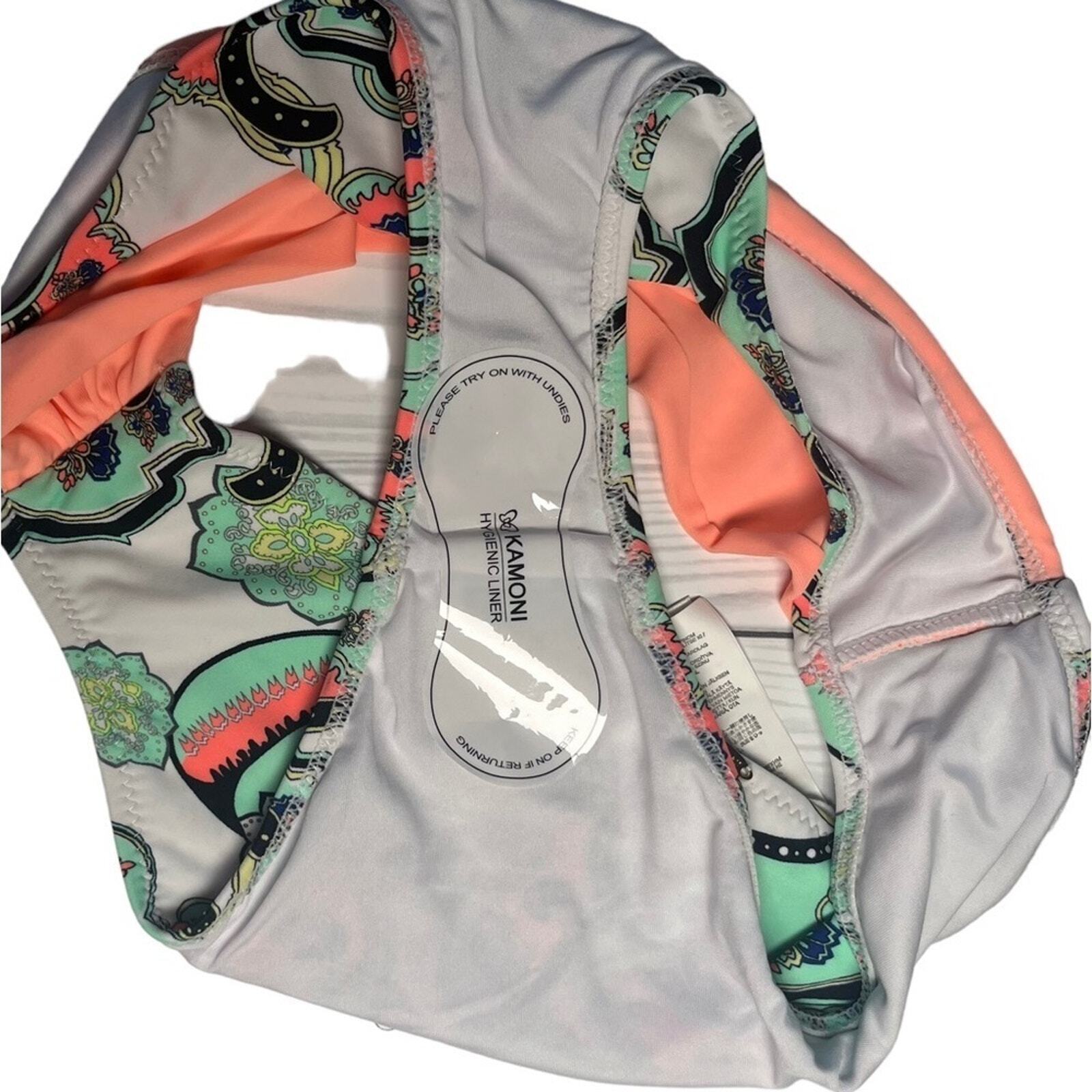 Kamoni Women's Bikini Swimsuit Size Small Peach Multicolor Push Up Split NWT