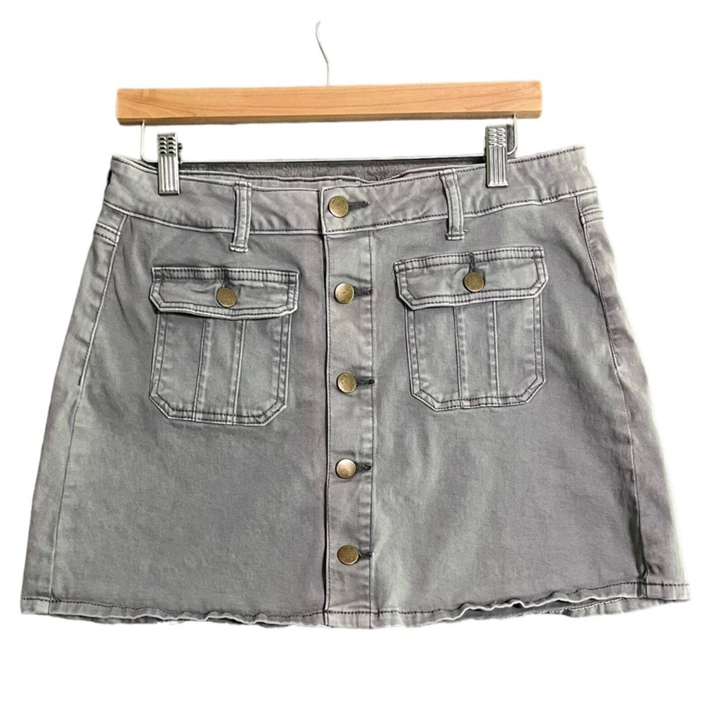 Altar'd State Womens Size M Gray Button Up Denim Cargo Mini Skirt
