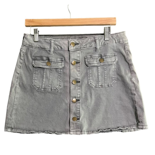 Altar'd State Womens Size M Gray Button Up Denim Cargo Mini Skirt