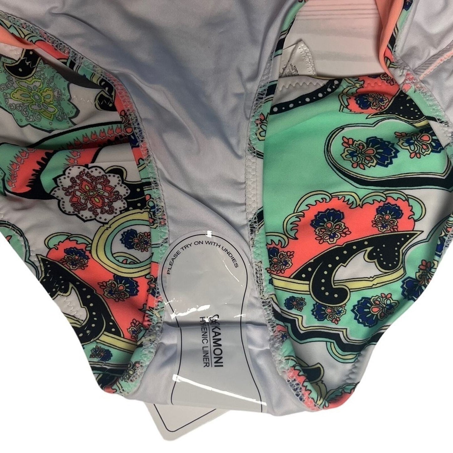 Kamoni Women's Bikini Swimsuit Size Small Peach Multicolor Push Up Split NWT