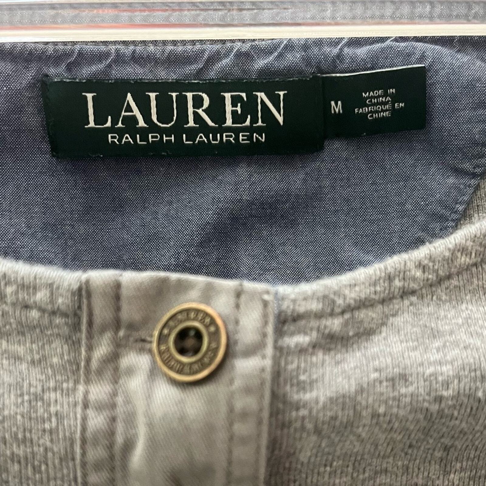 Lauren Ralph Lauren Henley Womens Medium Gray Long Sleeve 3/4 Button Down 