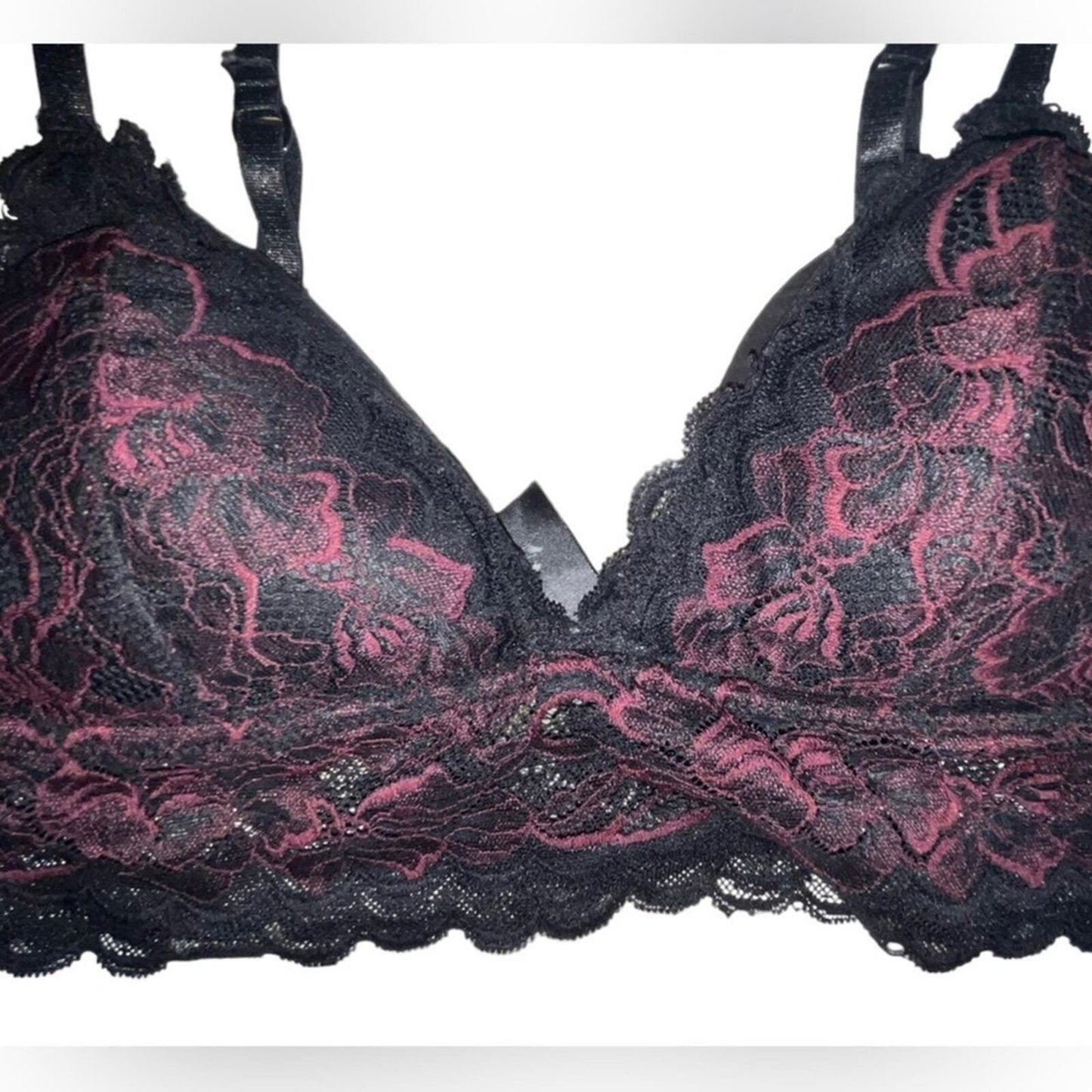 Women’s Size Large bra bralette black purple lace adjustable straps 