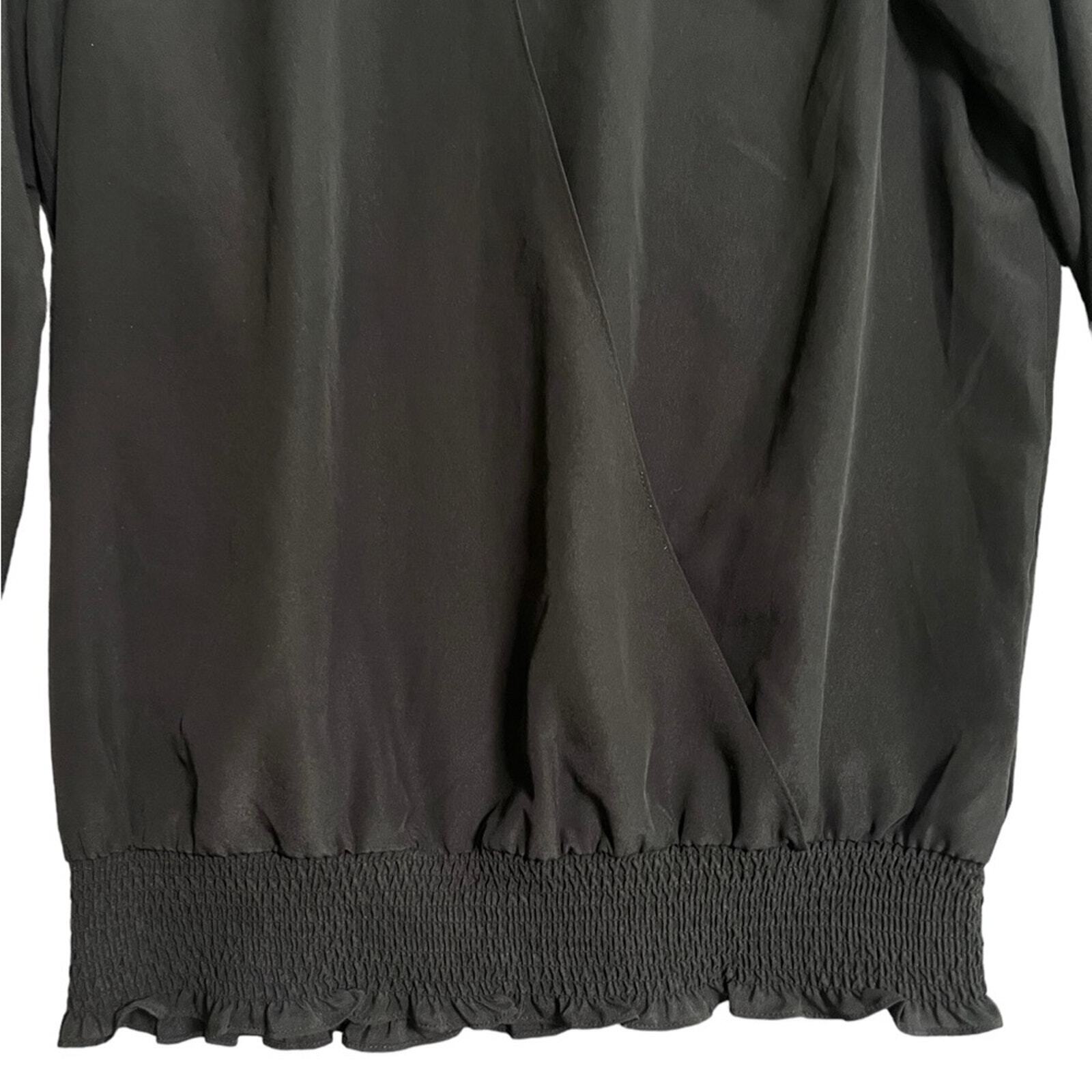 Michael Kors Womens Medium Black Long Sleeve Blouson Crossover Top