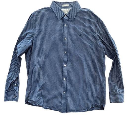 American Eagle Men's Size XXL Premium Vintage Fit Blue & Gray Button Down Shirt 