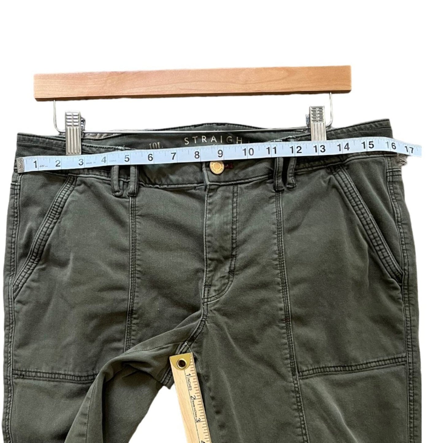 White House Black Market Womens Crop Pants Size 10L Green The Straight 