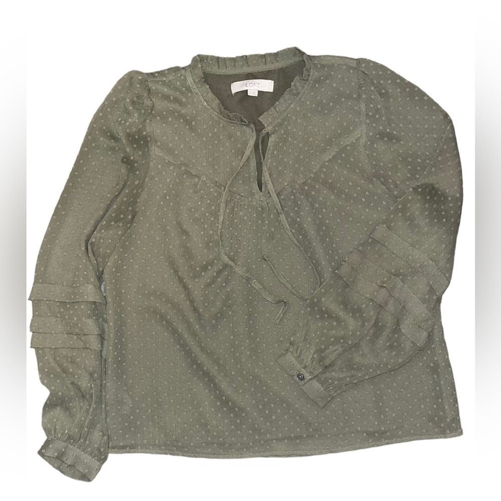 LOFT Womens Size Small Olive Green Semi Sheer Lined Blouse