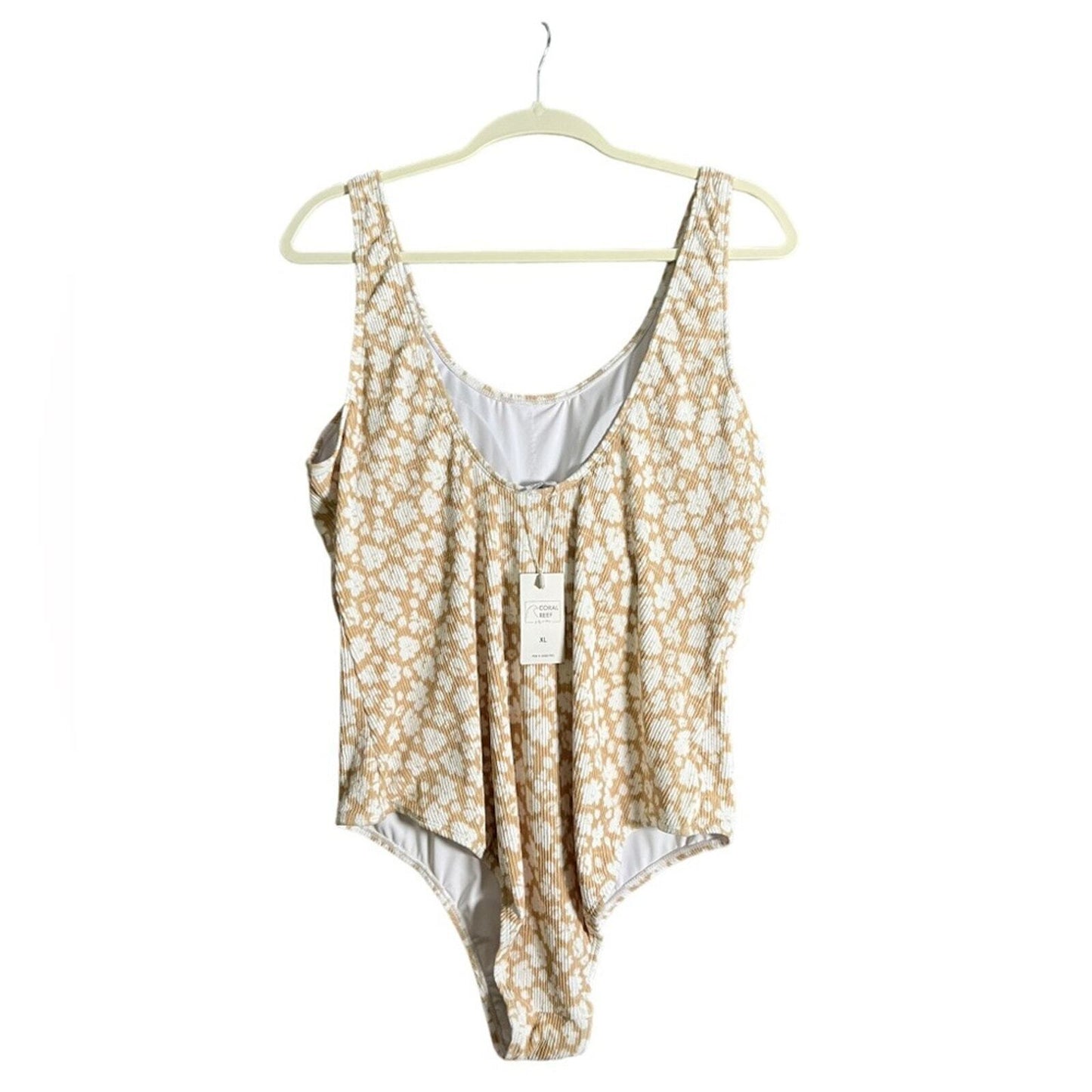 Coral Reef Womens Size XL Tan and White One Piece Swim Suit NWT