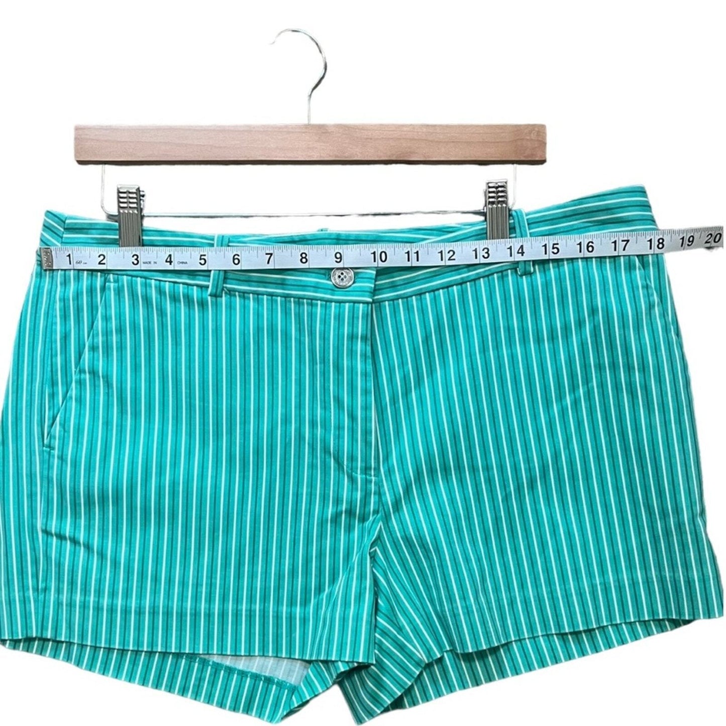 Michael Kors Shorts Womens Size 12 Turquoise Striped Flat Front Button Zip 