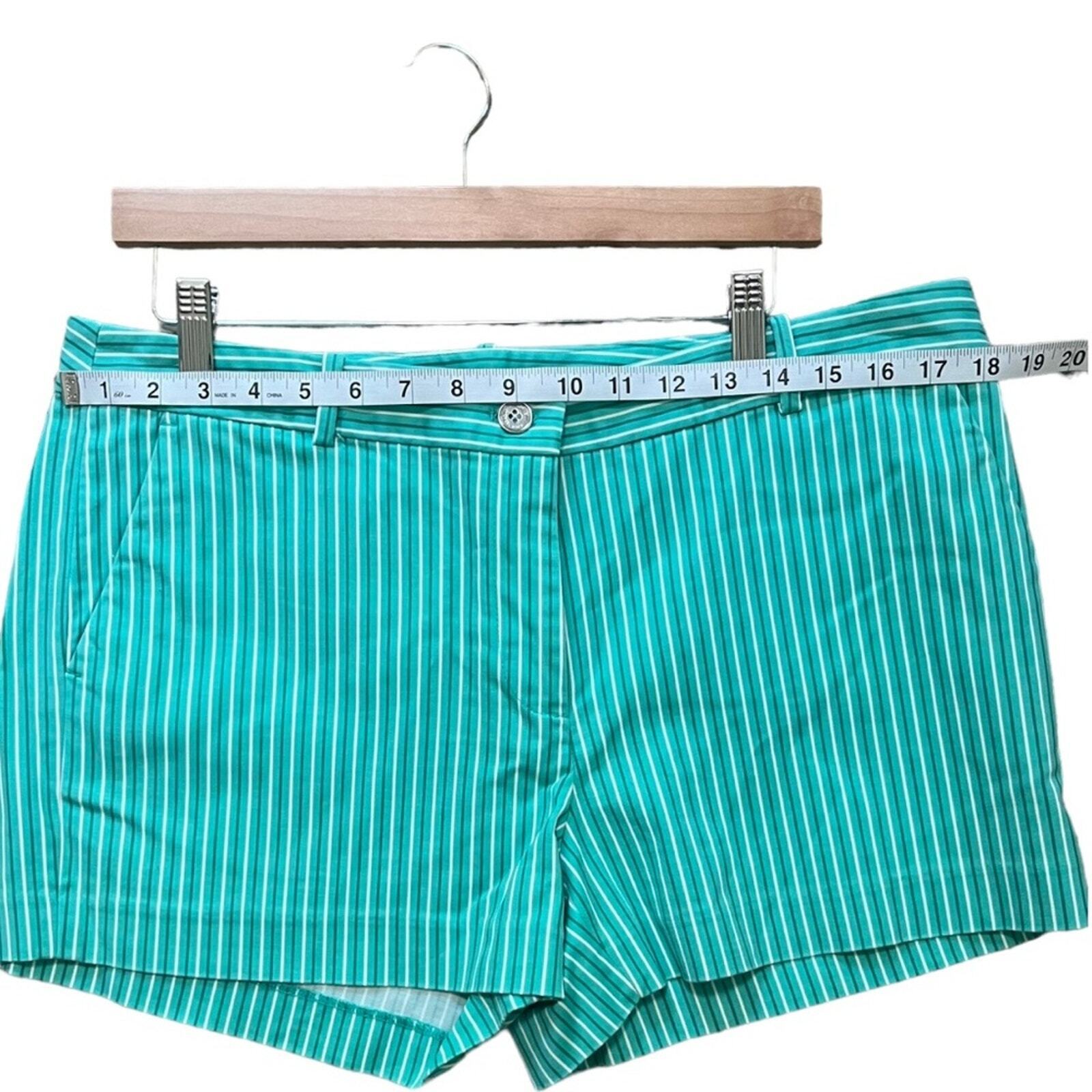 Michael Kors Shorts Womens Size 12 Turquoise Striped Flat Front Button Zip 