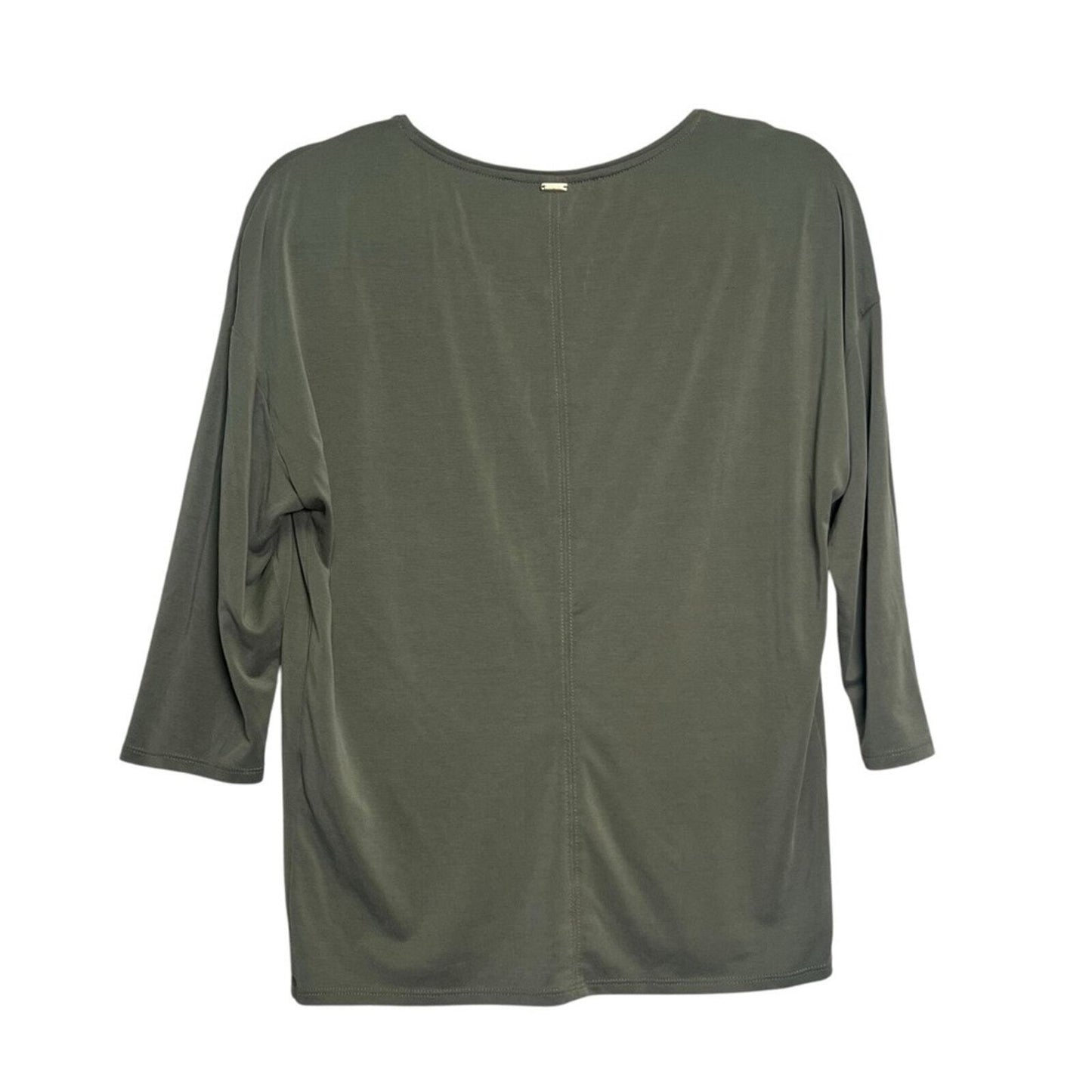 White House Black Market Womens  Small Plain Olive Green 3/4 Sleeve V Neck Top