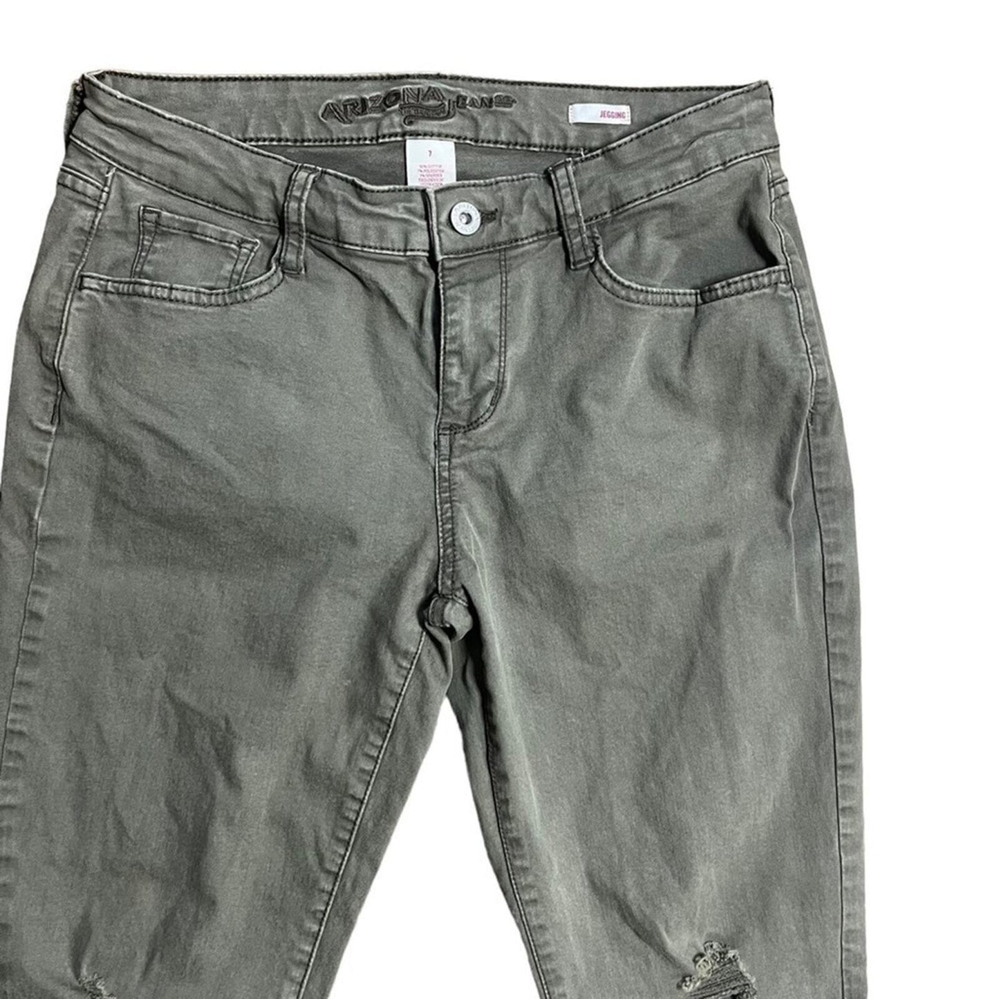 Arizona Womens Size 7 Jegging Olive Green Distressed Jeans