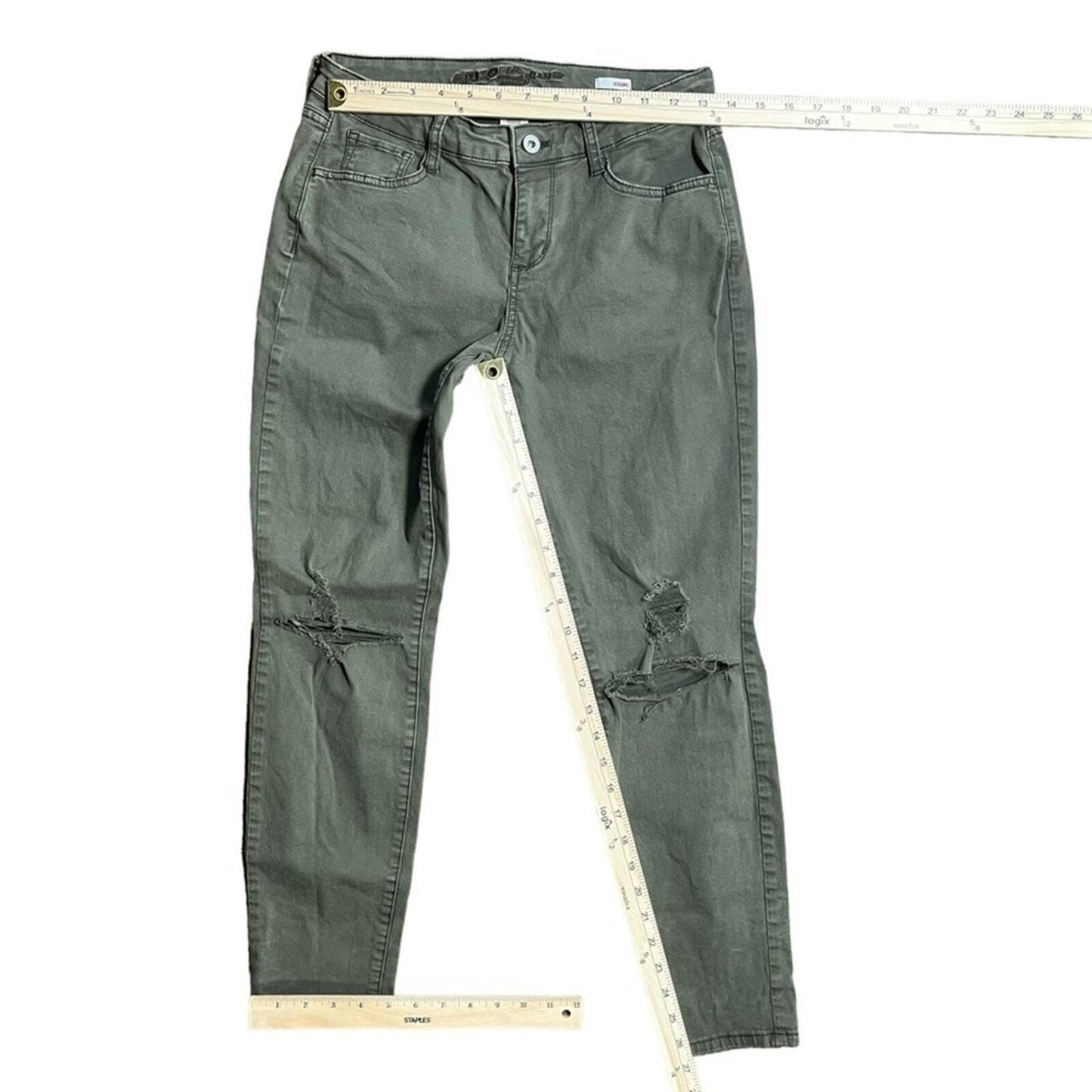 Arizona Womens Size 7 Jegging Olive Green Distressed Jeans