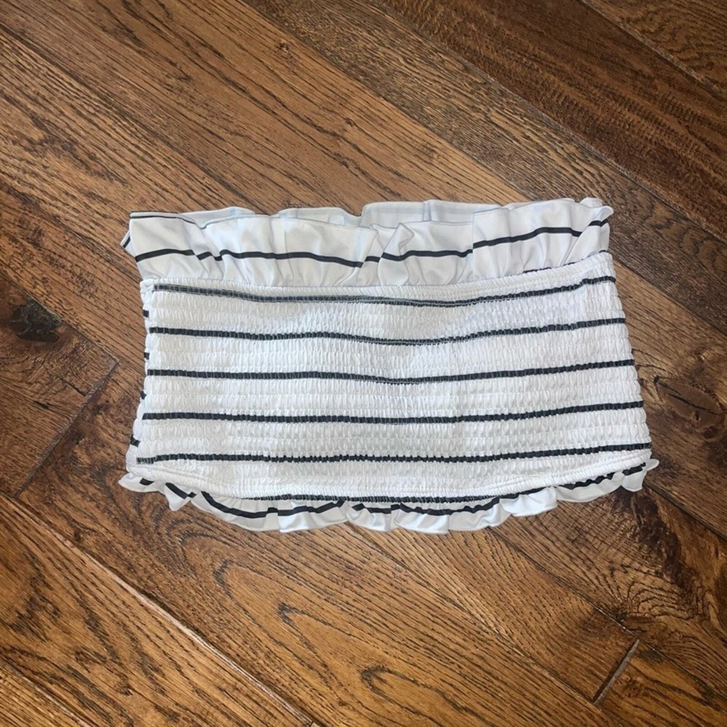 Womens Size Medium Ruched Ruffled Navy and White Swim Tube Top