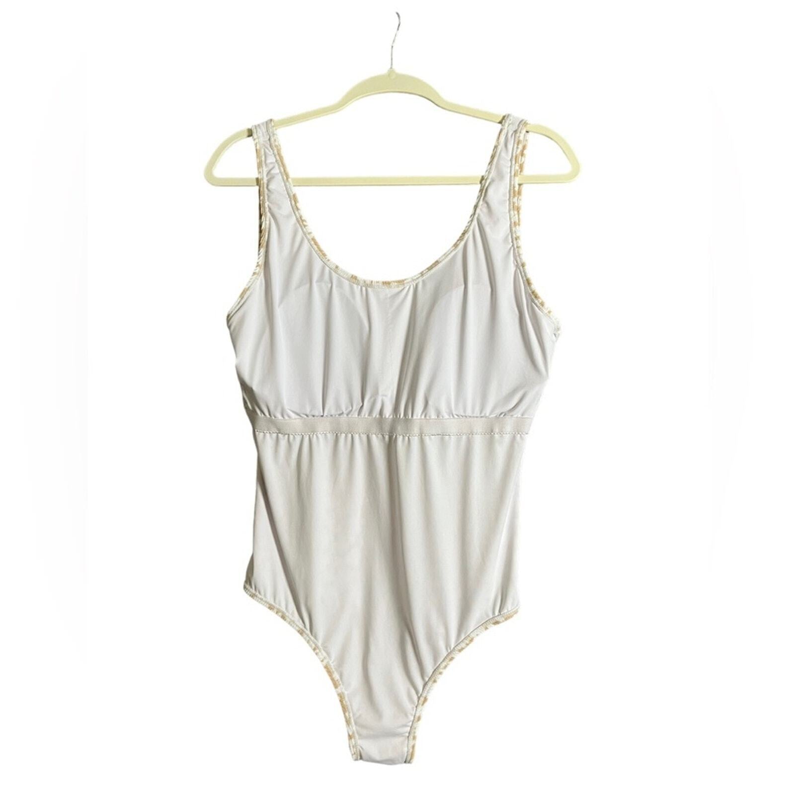 Coral Reef Womens Size XL Tan and White One Piece Swim Suit NWT