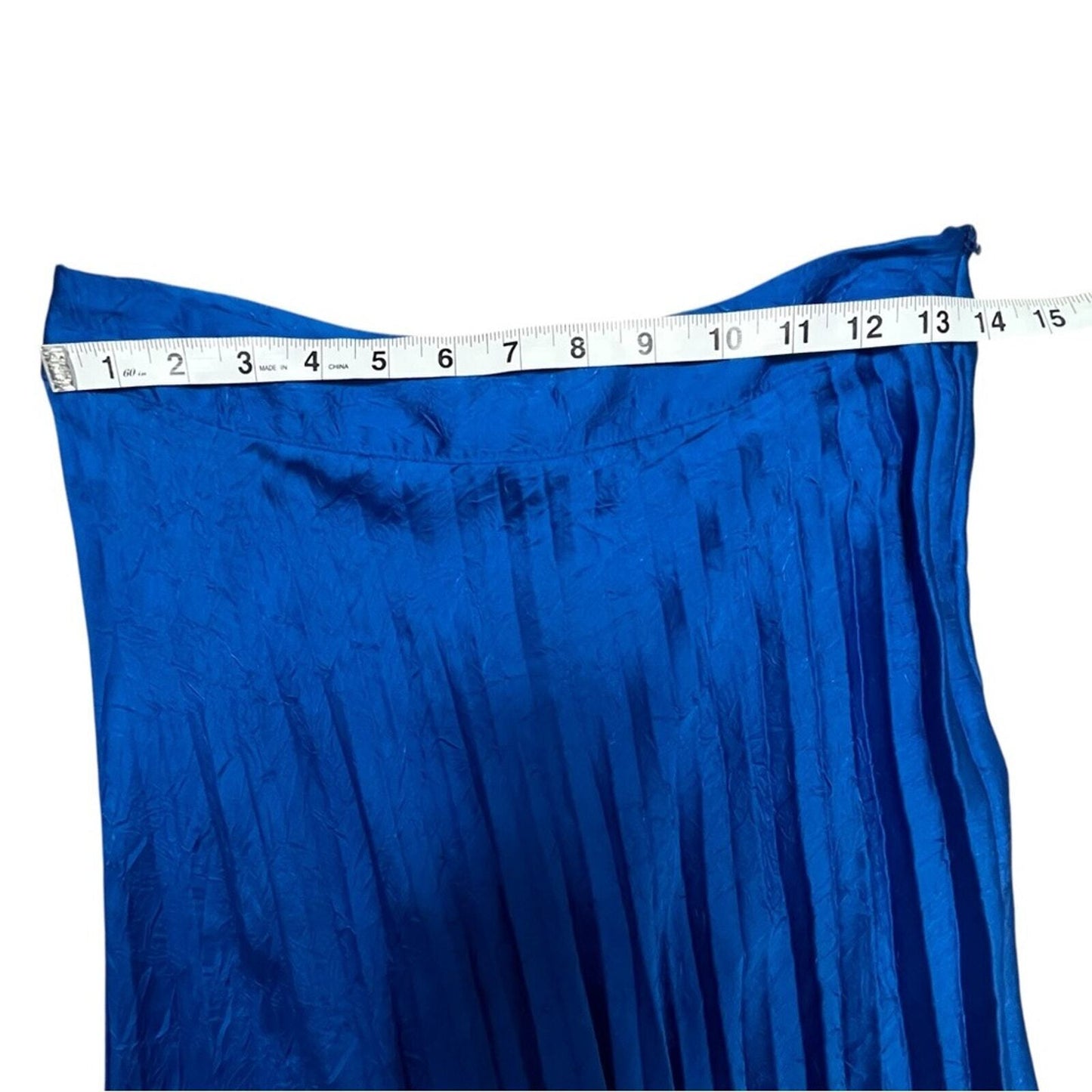 ZARA Womens Blue Shiny Pleated Satin Midi Skirt Size Medium NWT