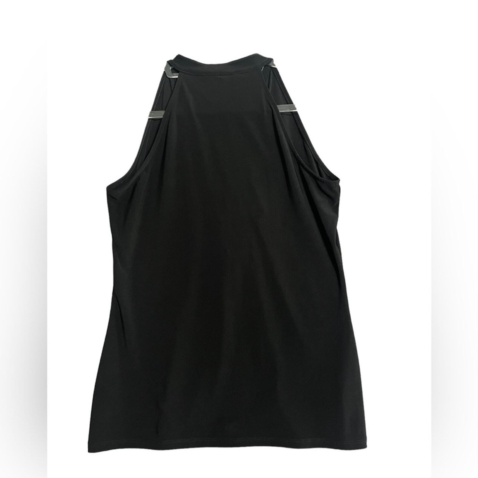 White House Black Market Womens Medium Black Sleeveless Ruffled V Neck Blouse