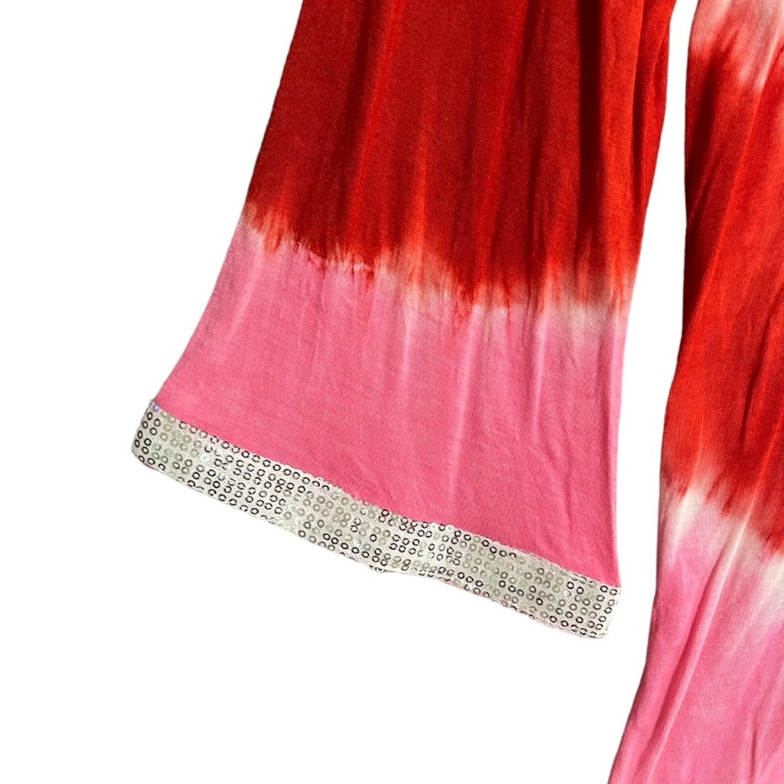 Raviya Womens Small Red Pink Tie Dyed Sequin Neck Lower Sleeve Swim Coverup NWT
