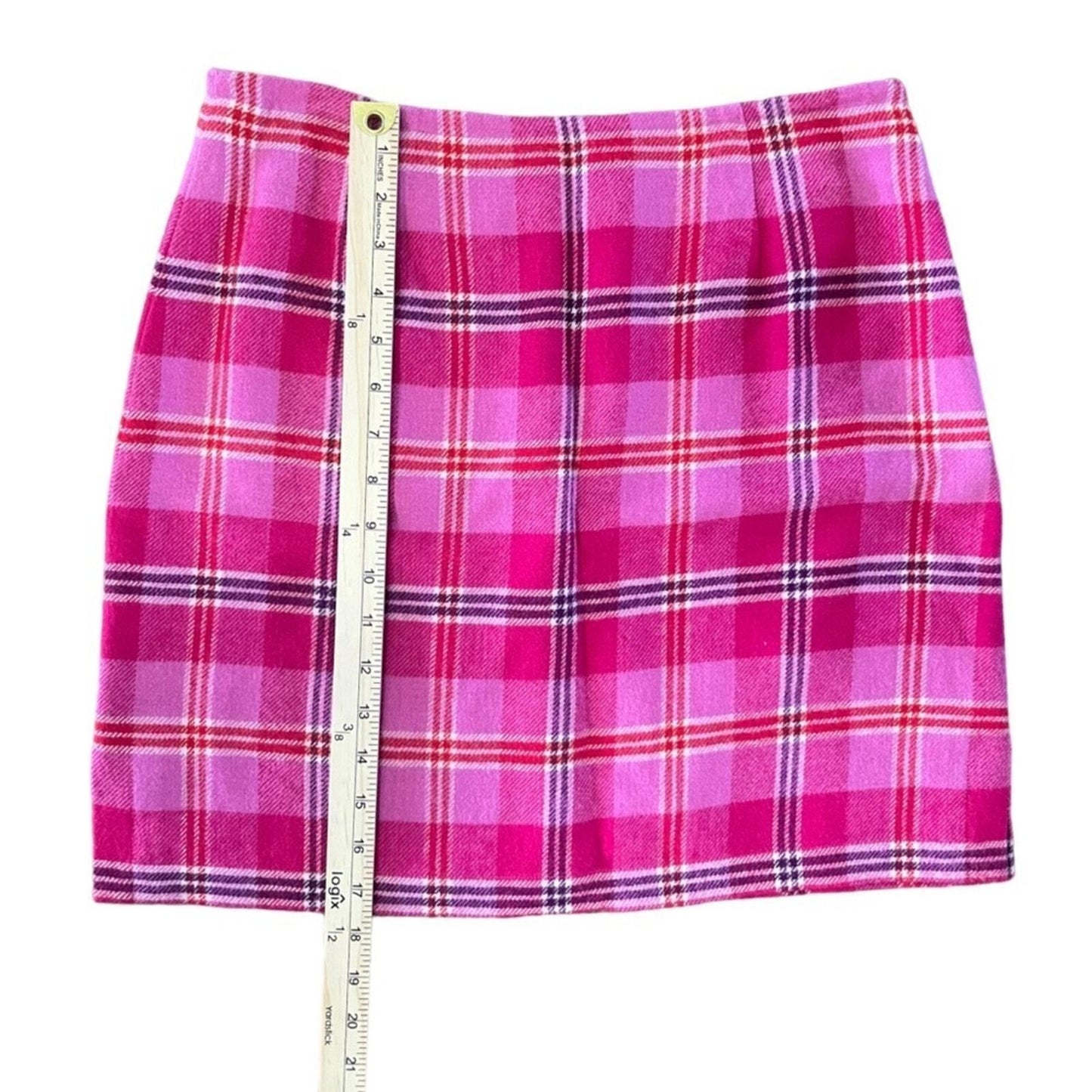 Boston Proper Women's Pink & Red Plaid Wool/Rayon Mini Skirt Size 8