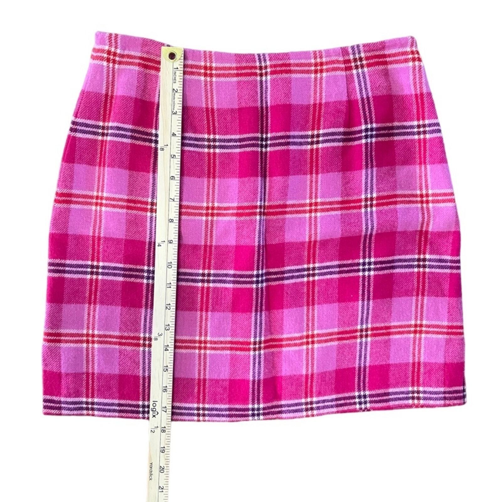 Boston Proper Women's Pink & Red Plaid Wool/Rayon Mini Skirt Size 8