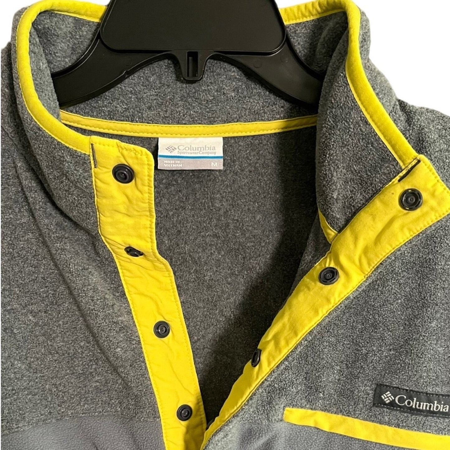 Columbia Mens Medium Fleece 1/4 Snap Pullover Gray w/ Yellow Trim