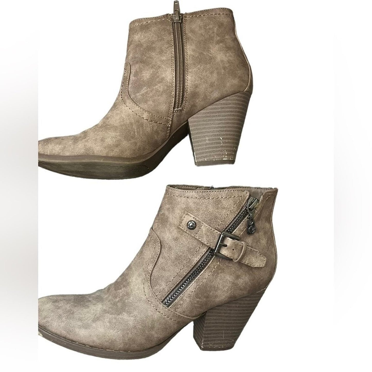 Guess Womens 8M Brown Ankle Boot Dual Side Zippers Buckle on outer sides