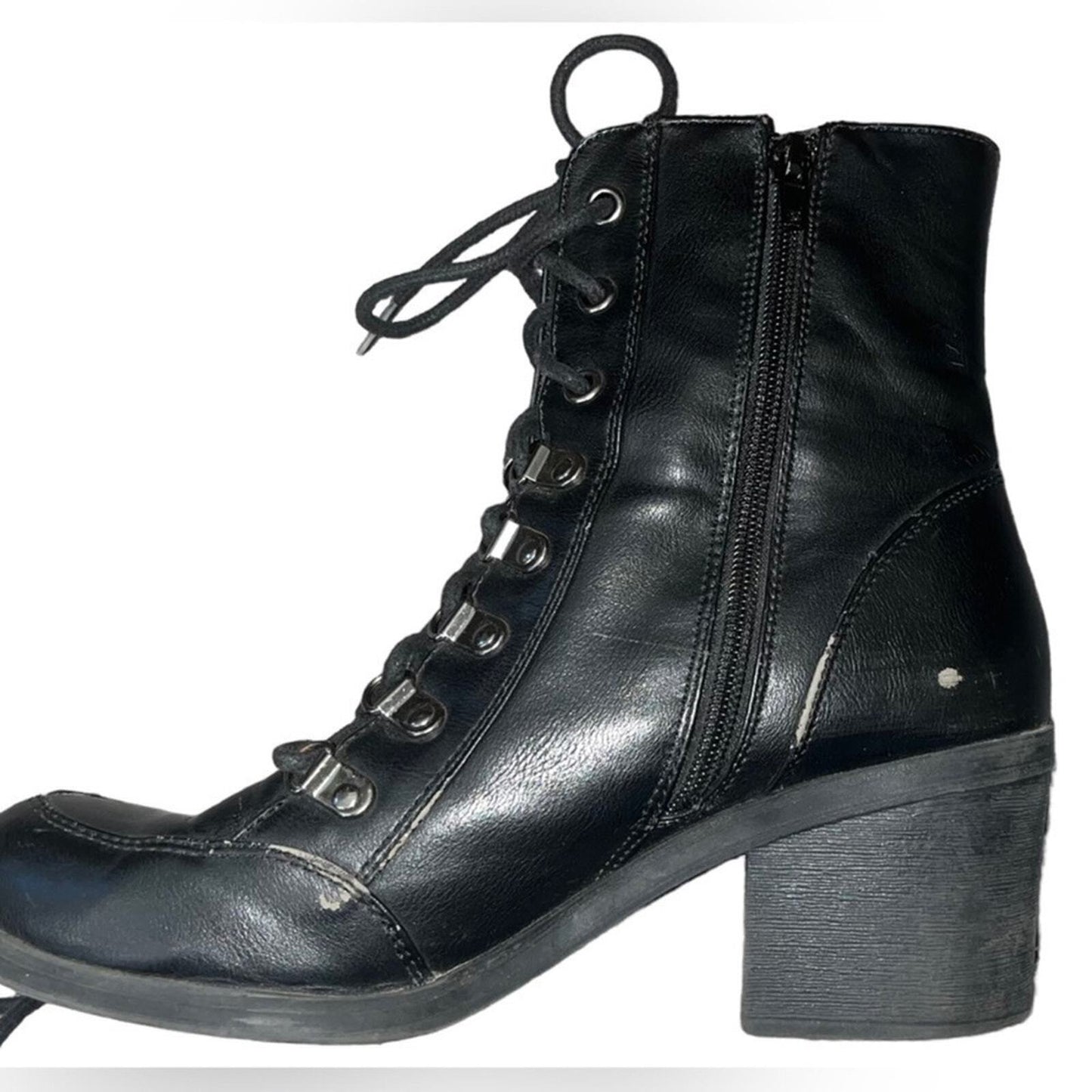 Guess Womens Size 9M Black Lace Up Ankle Boot Chunky Heel