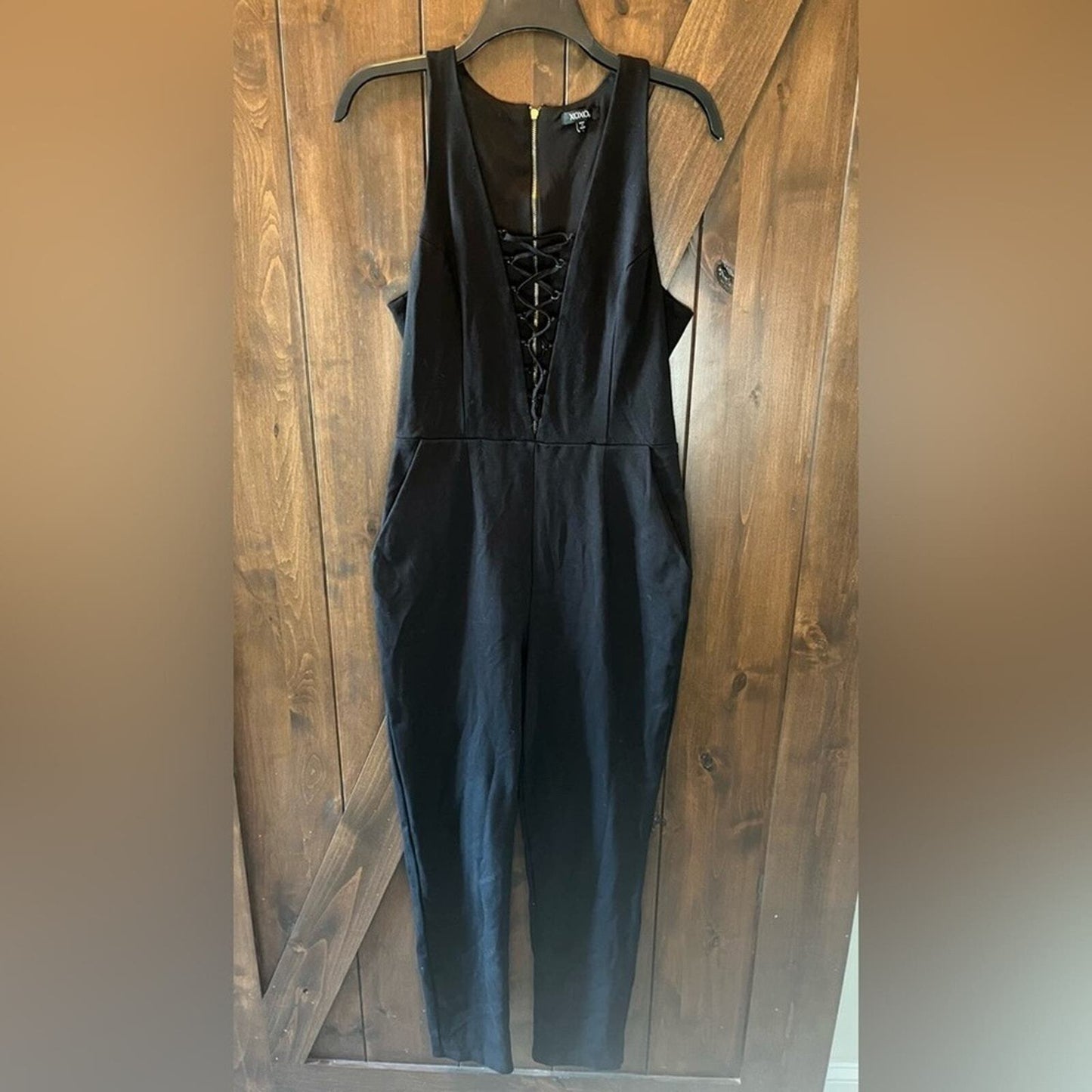XOXO Womens Large Black Pant Sleeveless Jumpsuit Back Zipper