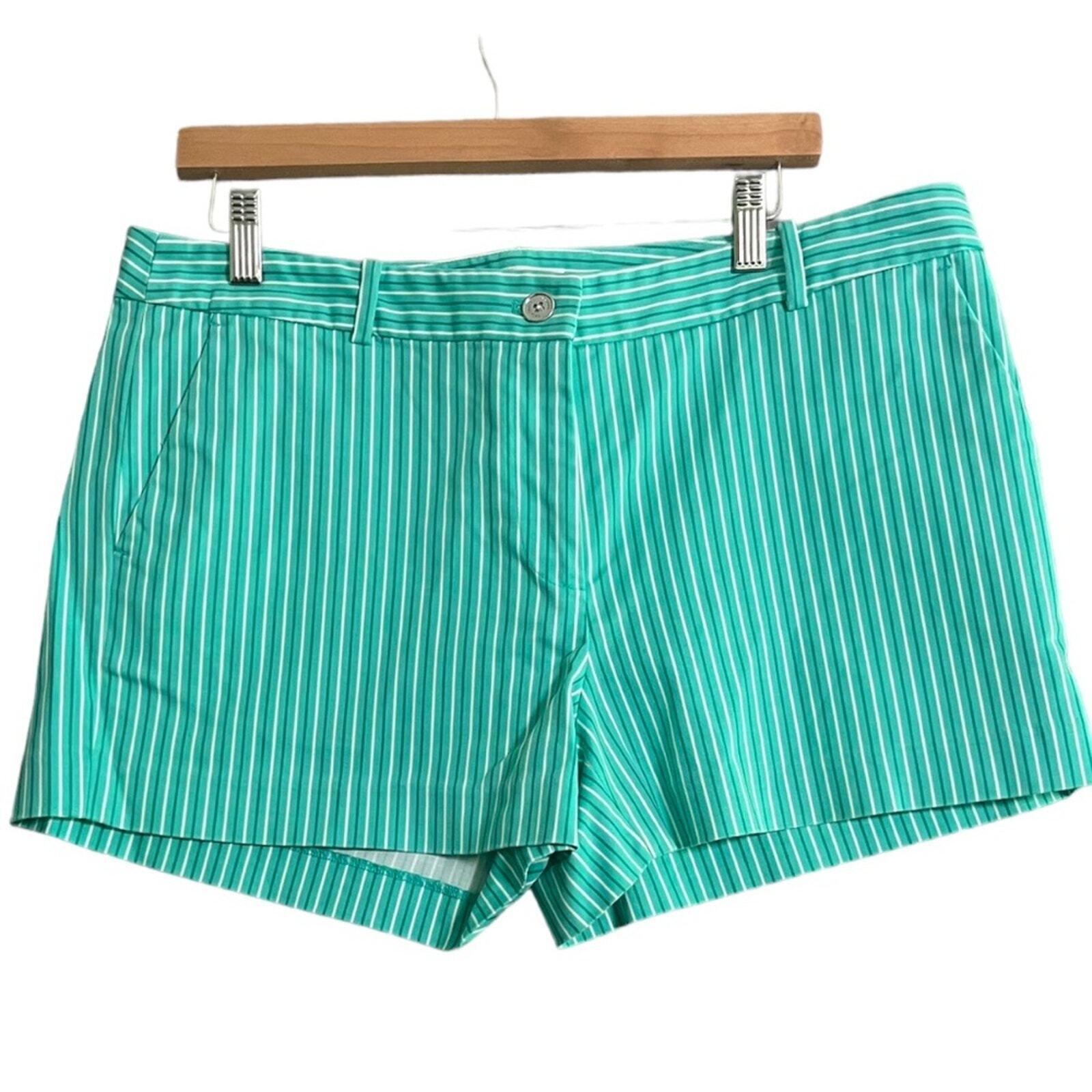 Michael Kors Shorts Womens Size 12 Turquoise Striped Flat Front Button Zip 