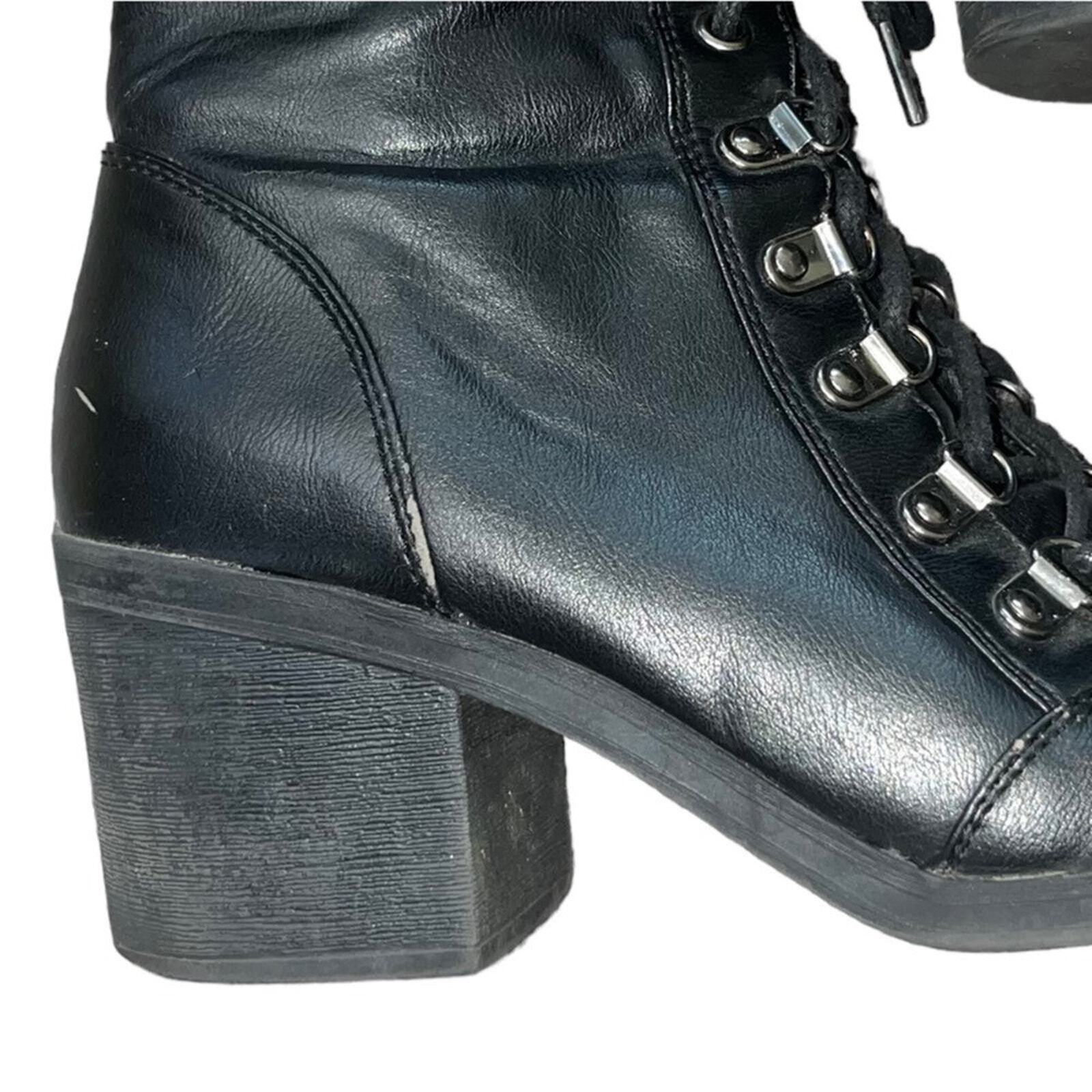 Guess Womens Size 9M Black Lace Up Ankle Boot Chunky Heel