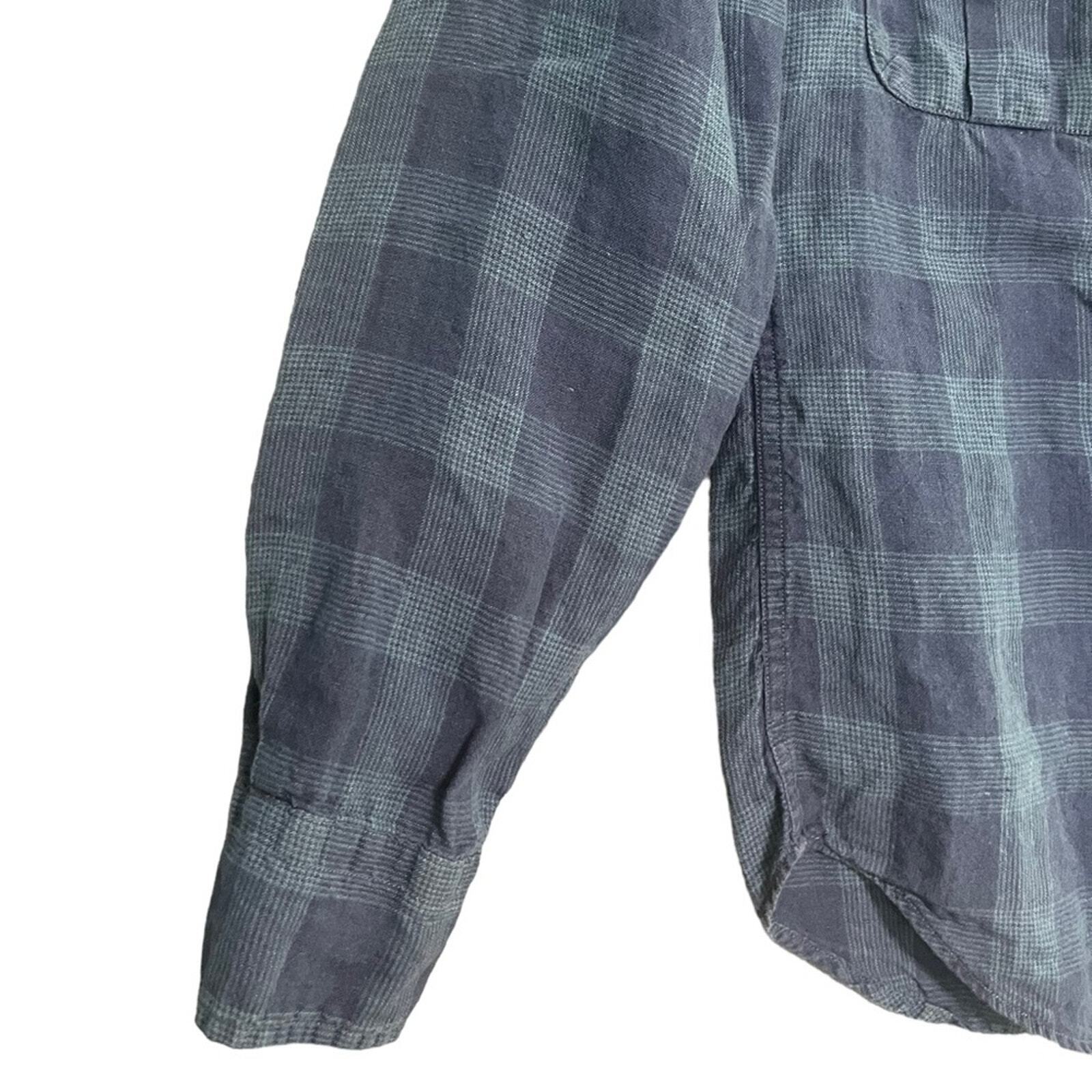 J. Crew Mens XS Authentic Workwear 100% Linen Blue Plaid Long Sleeve Button Down