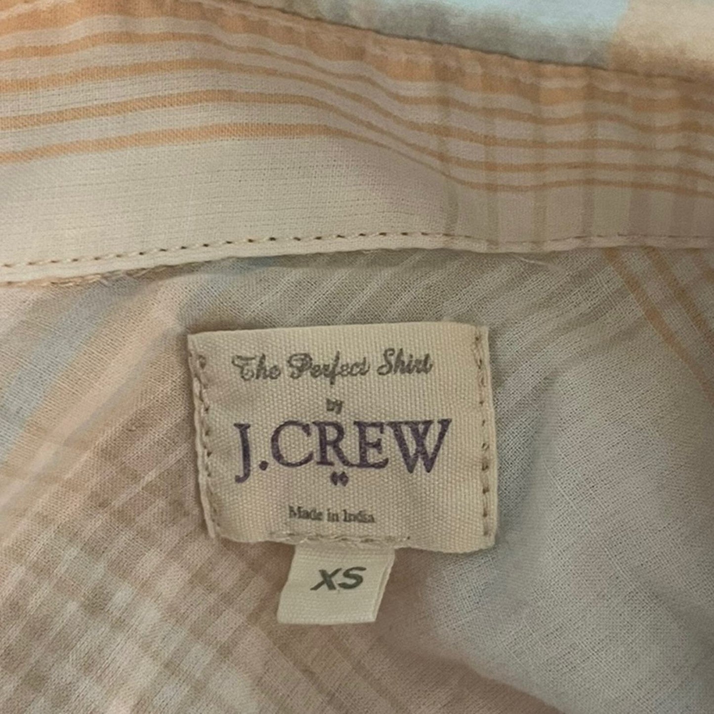 J. Crew Womens XS The Perfect Fit Peach Blue White Long Sleeve Button Down Shirt