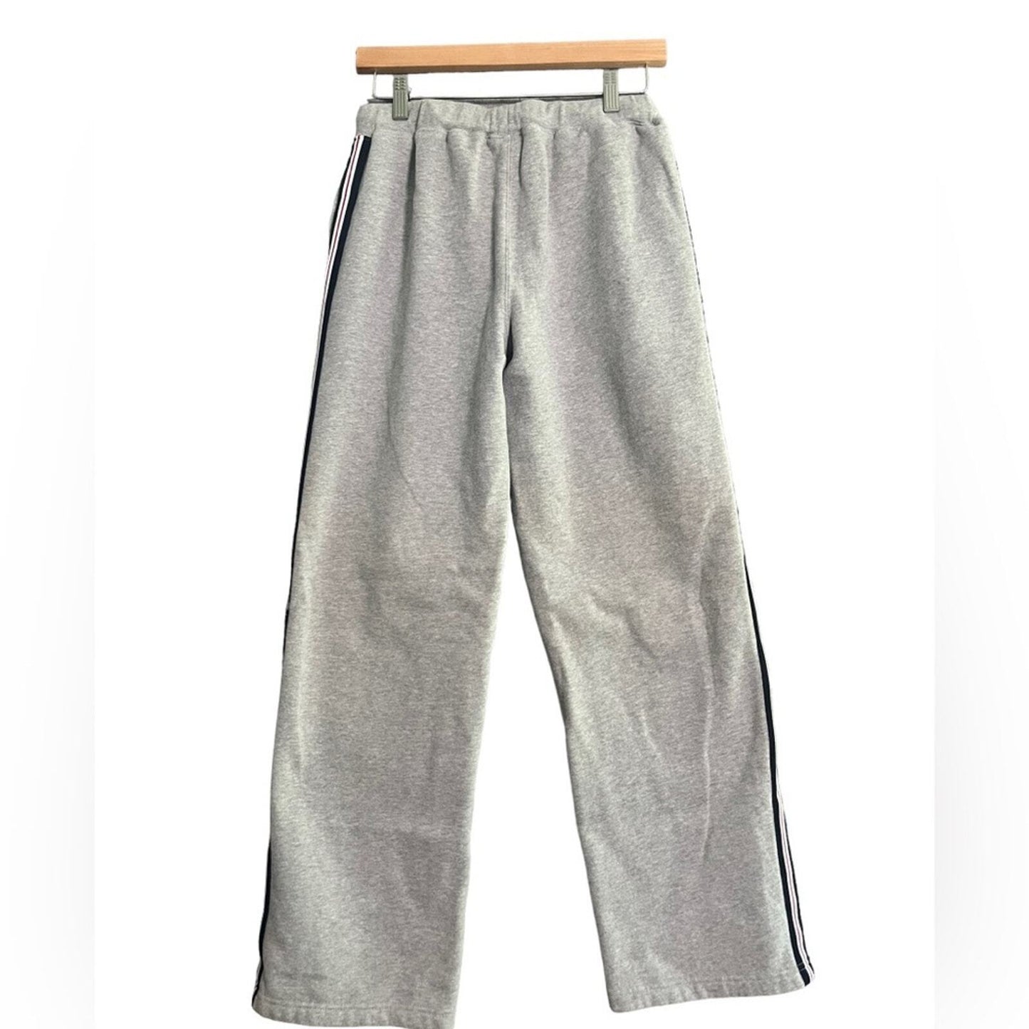 Land's End Boys Athletic Pants Size 18 Gray Side Stripe Straight Leg Drawstring 