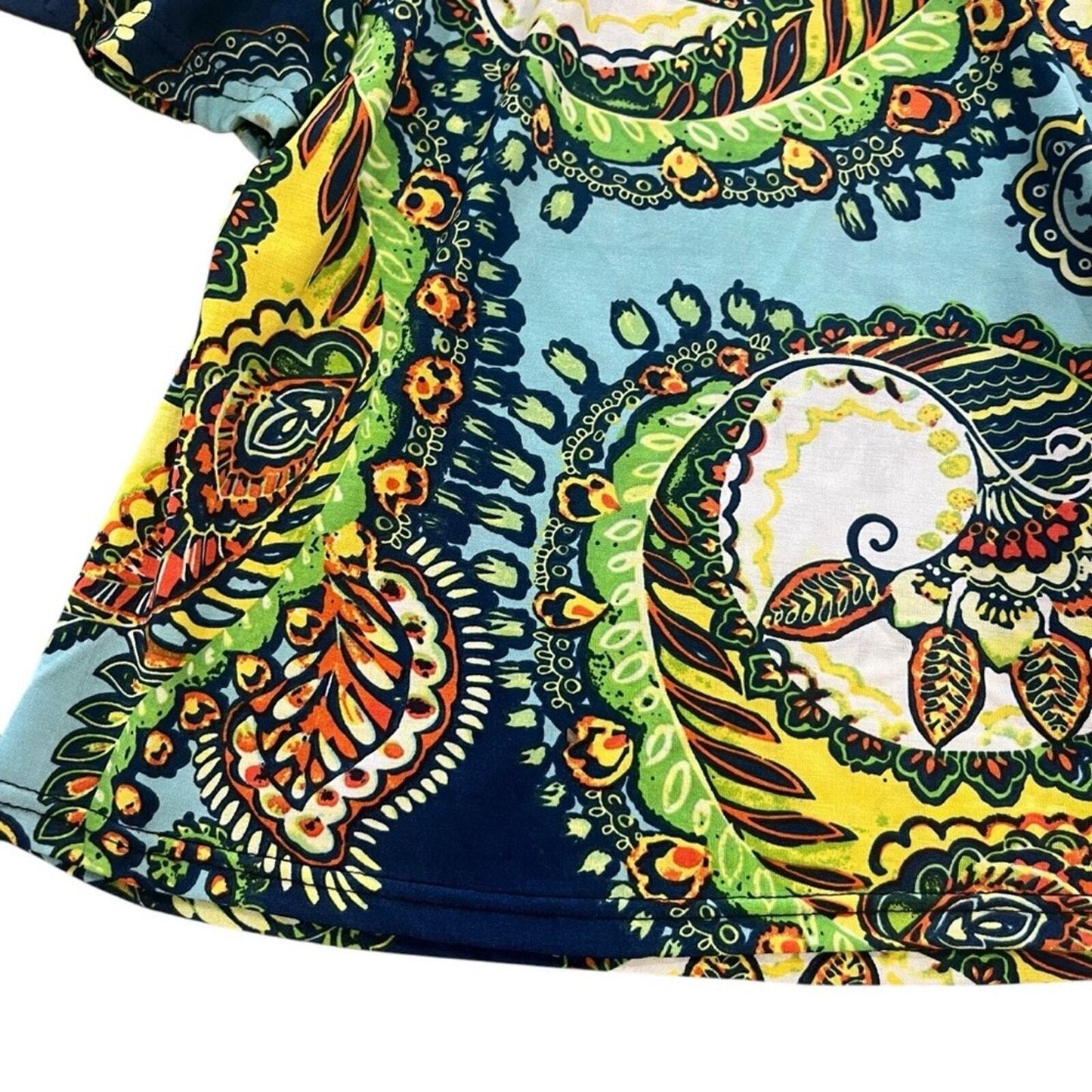 Win Win Womens Small Medium Multicolor Paisley Boho Pinwheel Sleeve Tunic Top