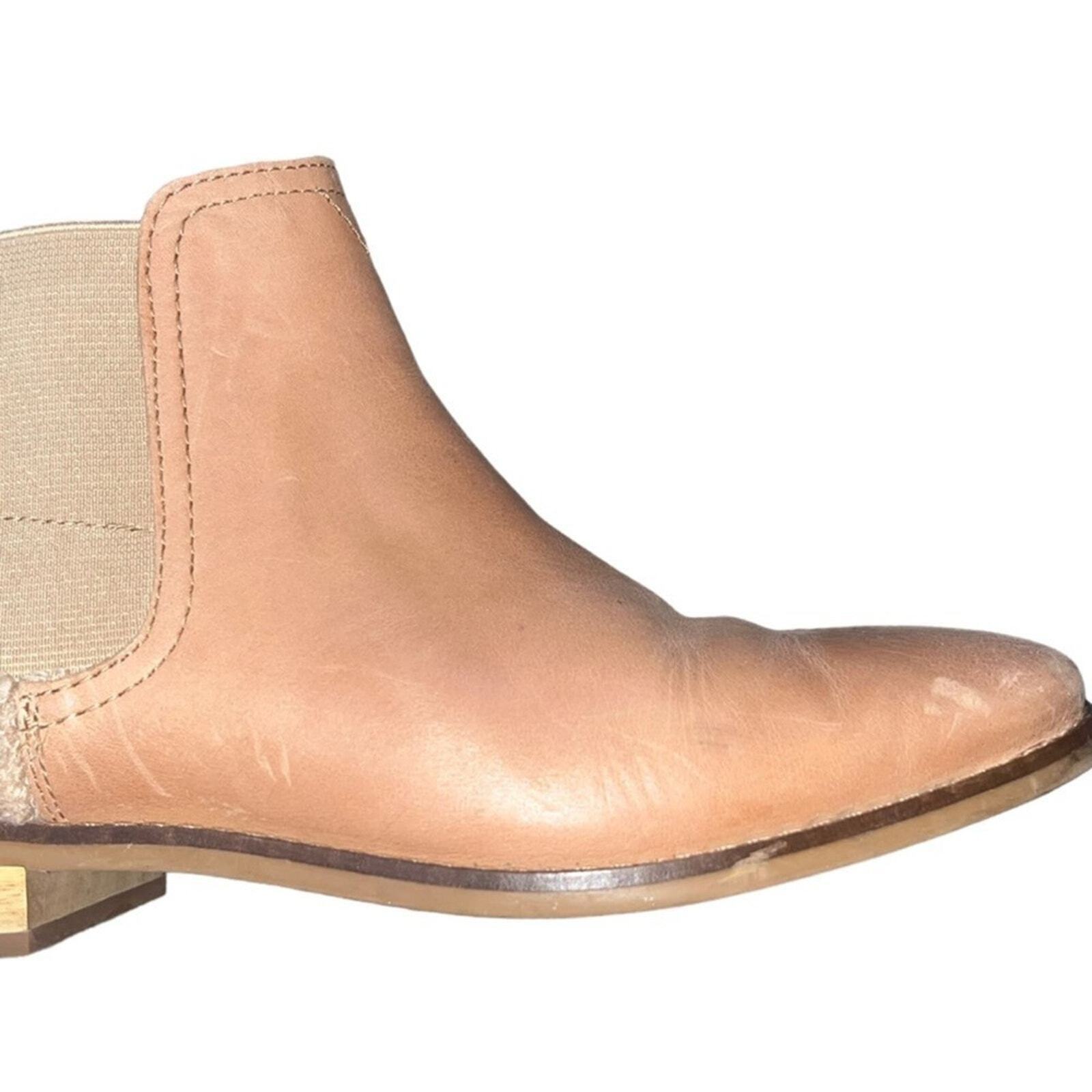 TOMS Womens Size W7 Ella Leather Chelsea Boots Honey Leather Faux Shearling 