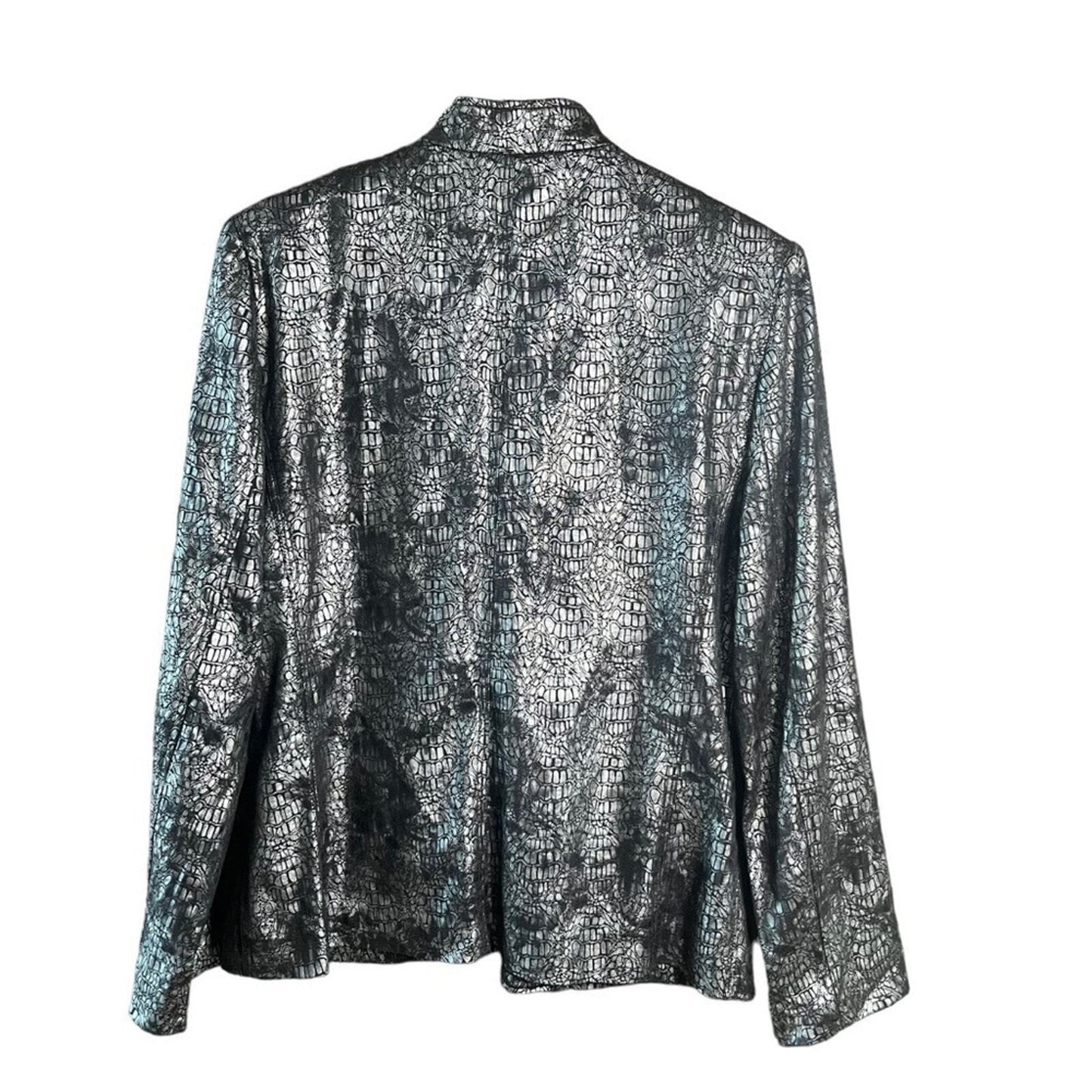 Alfred Dunner Womens Size 10 Black Metallic Silver Zip Up Lightweight Jacket 