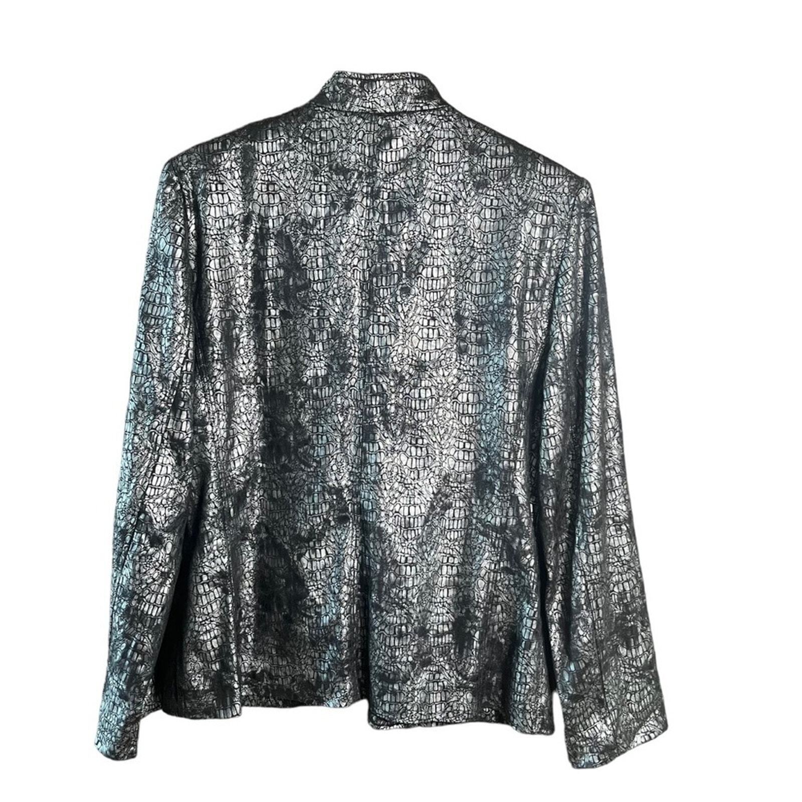 Alfred Dunner Womens Size 10 Black Metallic Silver Zip Up Lightweight Jacket 
