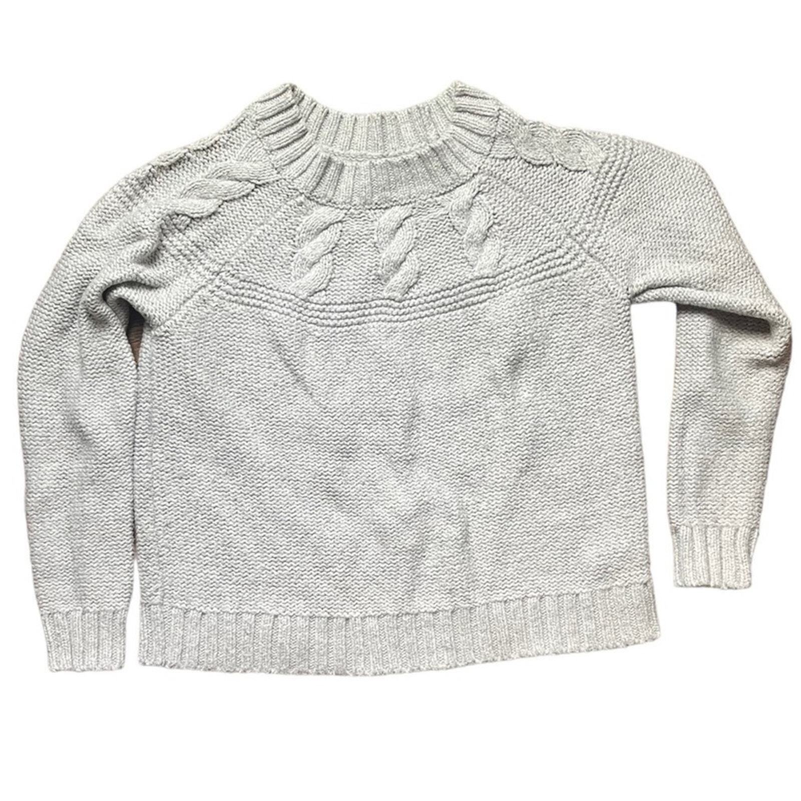 Aerie Womens Size M Gray Heavy Cotton Cable Knit Long Sleeve Sweater 