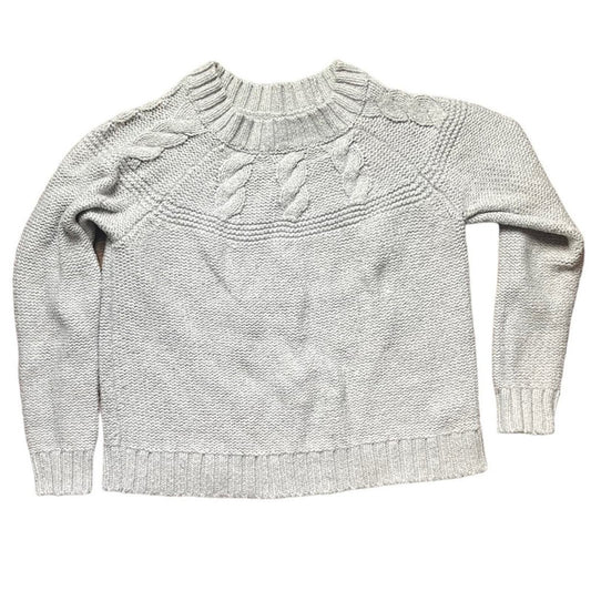 Aerie Womens Size M Gray Heavy Cotton Cable Knit Long Sleeve Sweater 