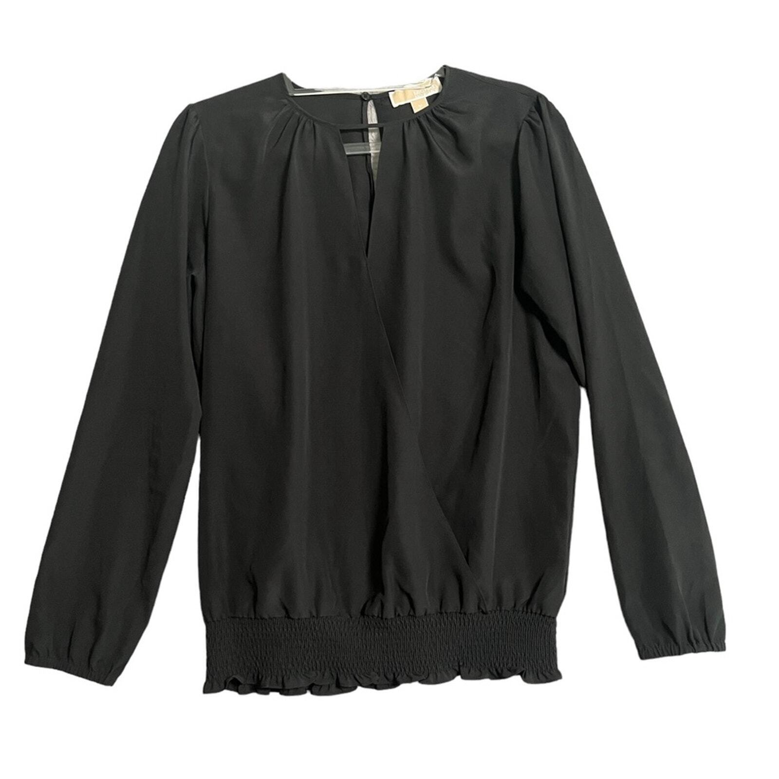 Michael Kors Womens Medium Black Long Sleeve Blouson Crossover Top