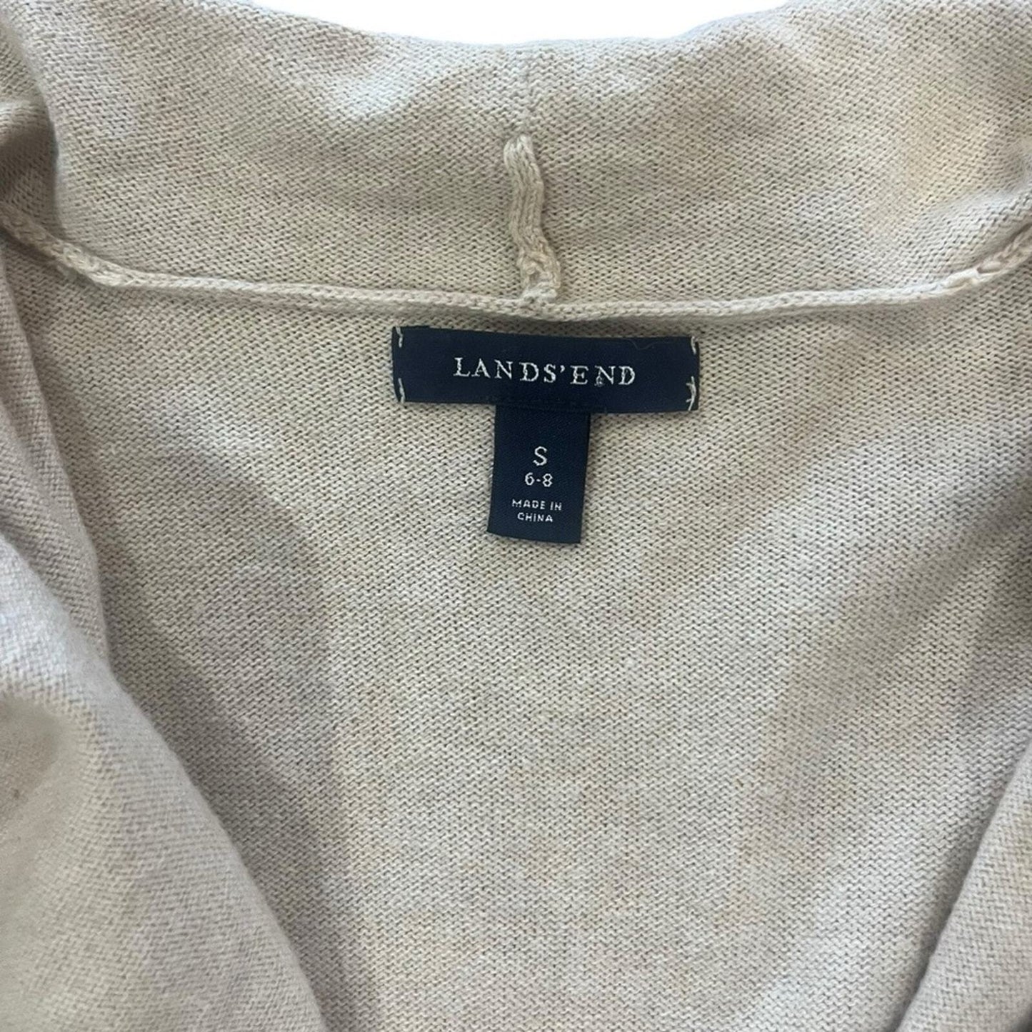 Lands End Womens Size Small Tan Long Sleeve Knit Front Clasp Cardigan Sweater