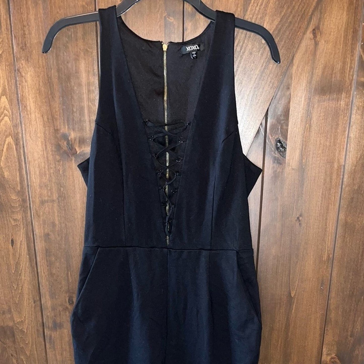 XOXO Womens Large Black Pant Sleeveless Jumpsuit Back Zipper