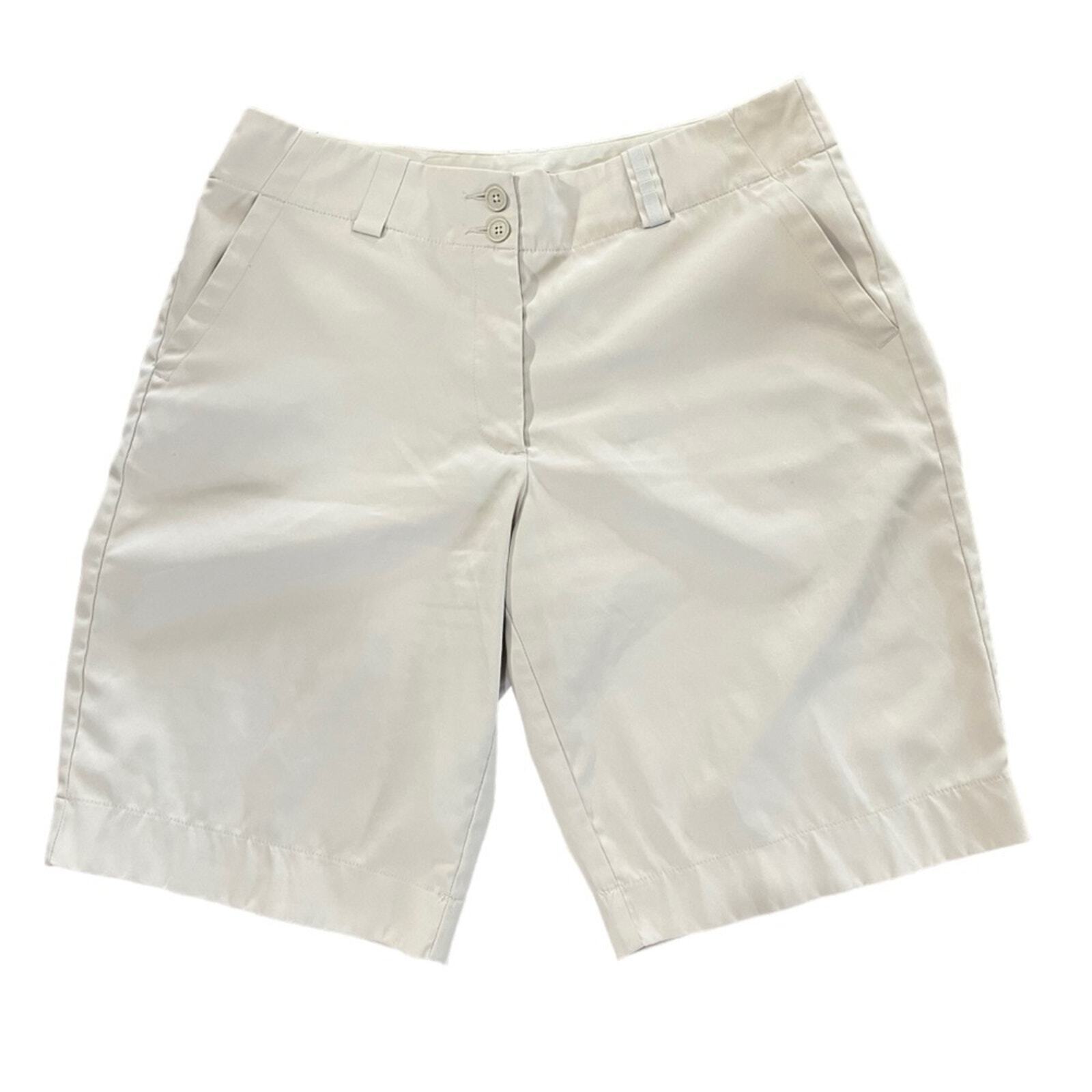 Nike Dri Fit Golf Shorts Women's 8 Beige Khaki Bermuda Style Solid Casual Plain