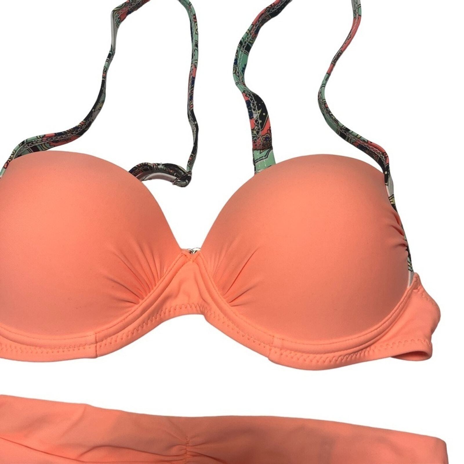 Kamoni Women's Bikini Swimsuit Size Small Peach Multicolor Push Up Split NWT