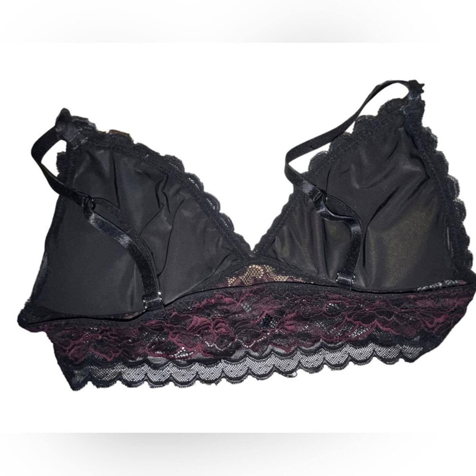 Women’s Size Large bra bralette black purple lace adjustable straps 