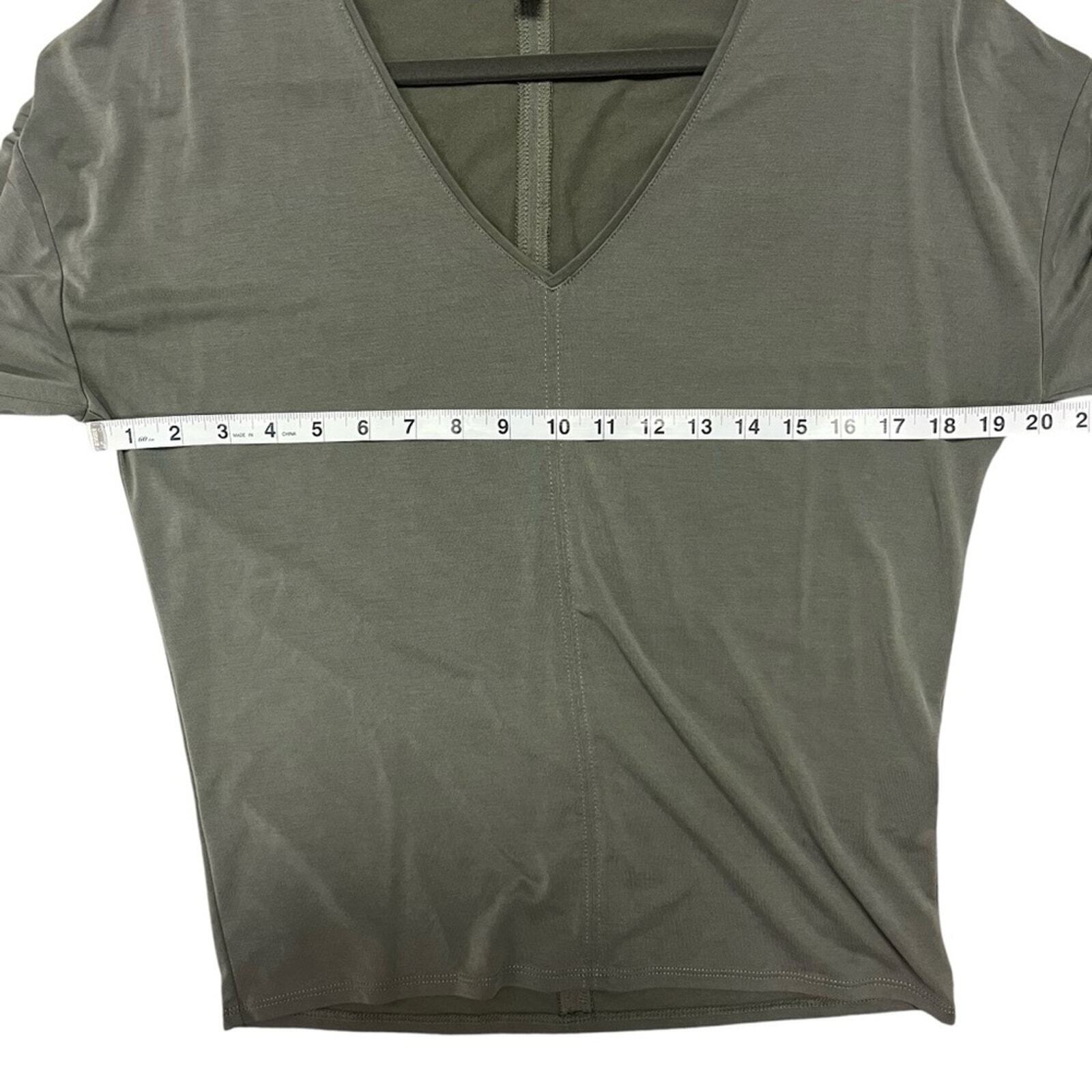 White House Black Market Womens  Small Plain Olive Green 3/4 Sleeve V Neck Top
