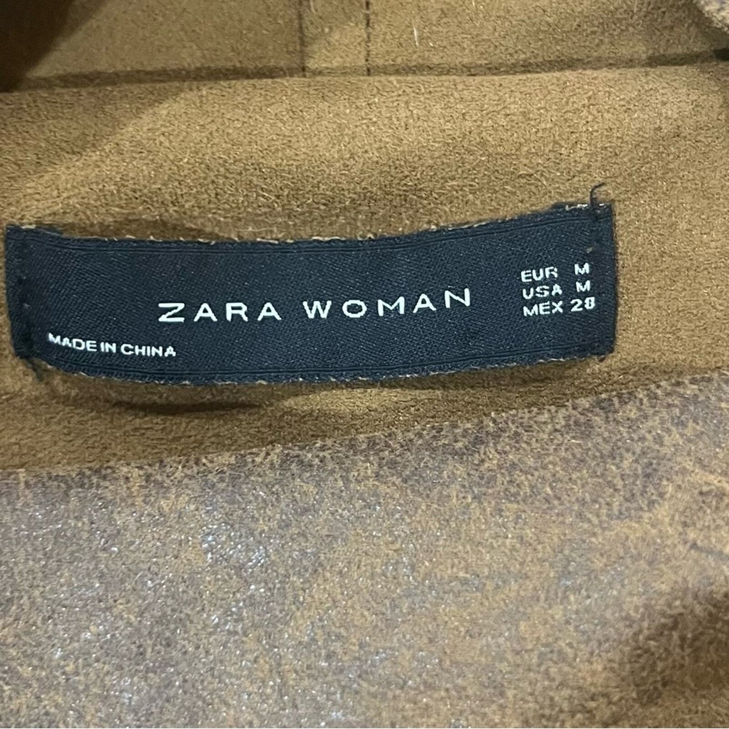 ZARA Womens Size Medium Brown Faux Suede Effect Overshirt Moto Style Jacket