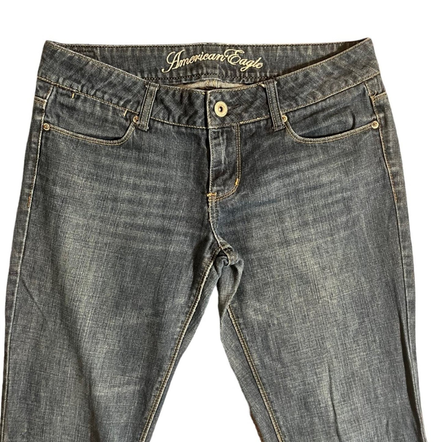 American Eagle Womens 77 Straight 8 Long Medium Wash Denim Jeans