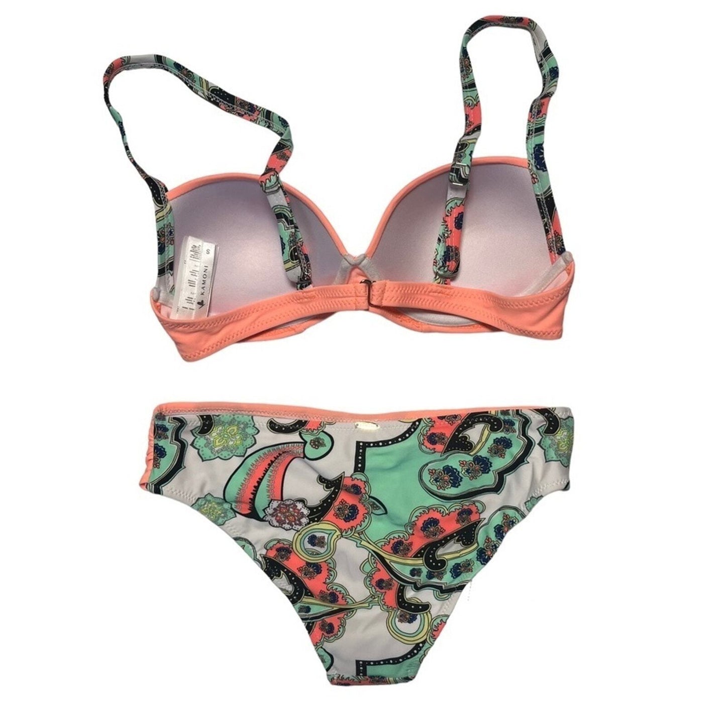 Kamoni Women's Bikini Swimsuit Size Small Peach Multicolor Push Up Split NWT