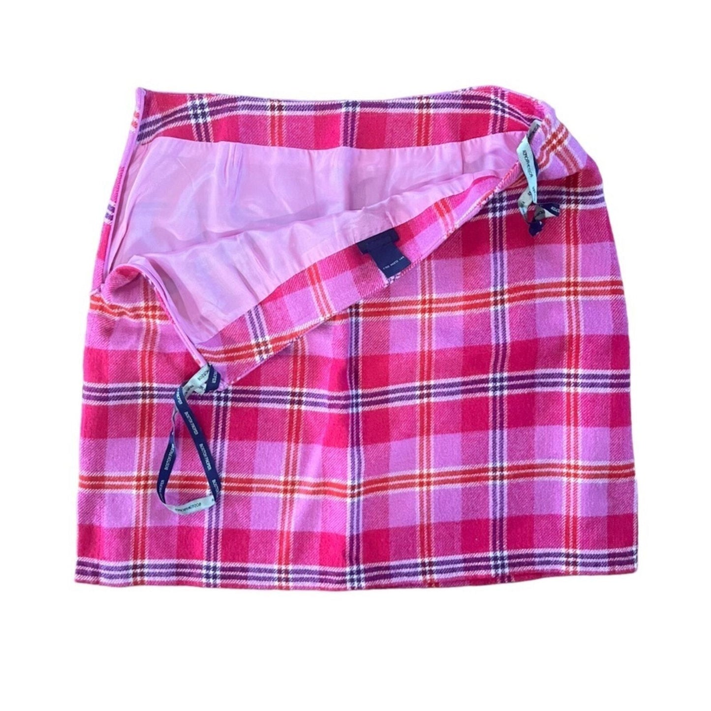 Boston Proper Women's Pink & Red Plaid Wool/Rayon Mini Skirt Size 8